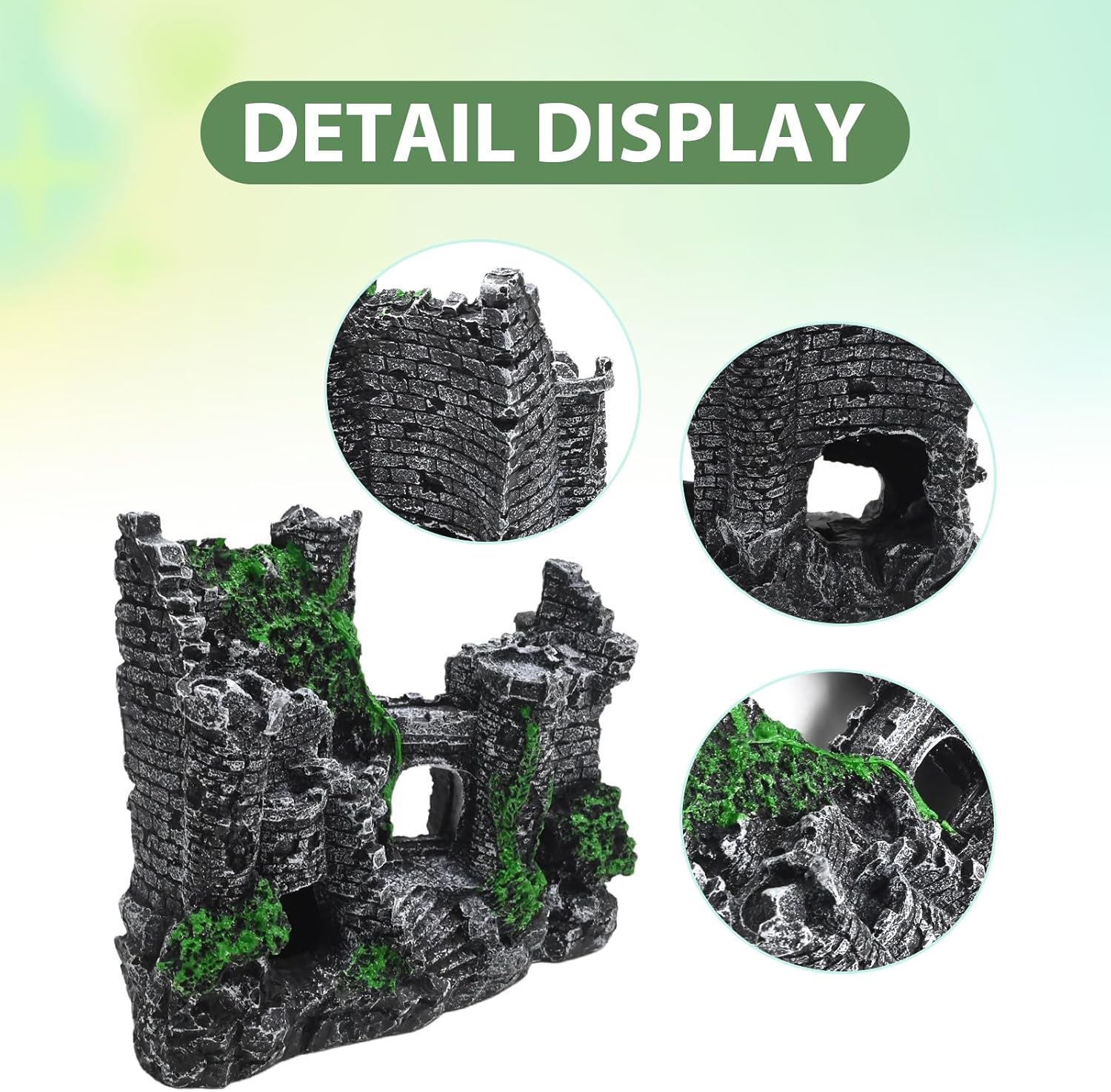 Fish Tank Castle, Aquarium Decoration with Realistic Texture, Resin Aquarium Castle with Caves & Tunnels, for Small Fish in Freshwater/Saltwater Tanks