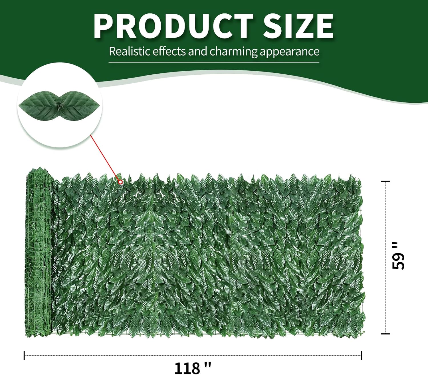 Artificial Ivy Privacy Fence Screen,59"x118" UV-Anti Fake Leaves Plant Vine,Privacy Hedges Wall for Indoor Outdoor Garden Backyard Decor,Color Green Pineapple Leaves