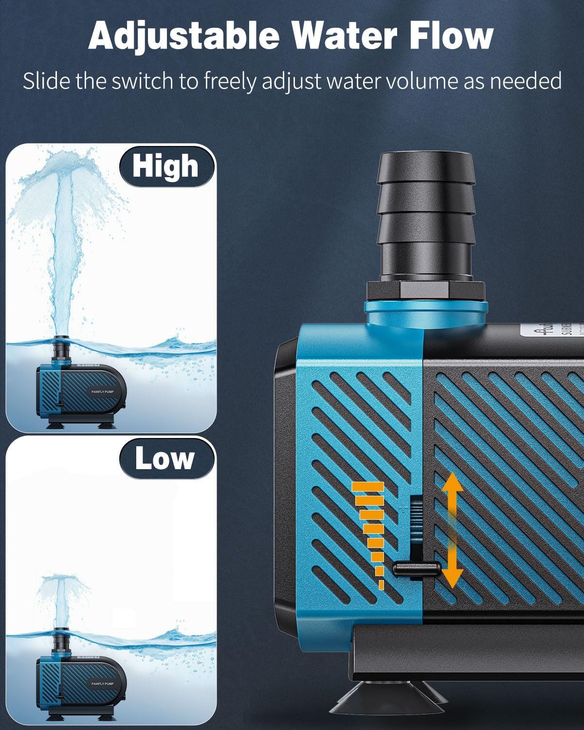 Pawfly 800 GPH Aquarium Submersible Water Pump (3000L/H, 45W) Ultra Quiet Water Fountain Pump with 8.2 ft. Lift Height Adjustable Water Pump for Fish Tanks Ponds Gardens Waterfalls Statuary and Sumps