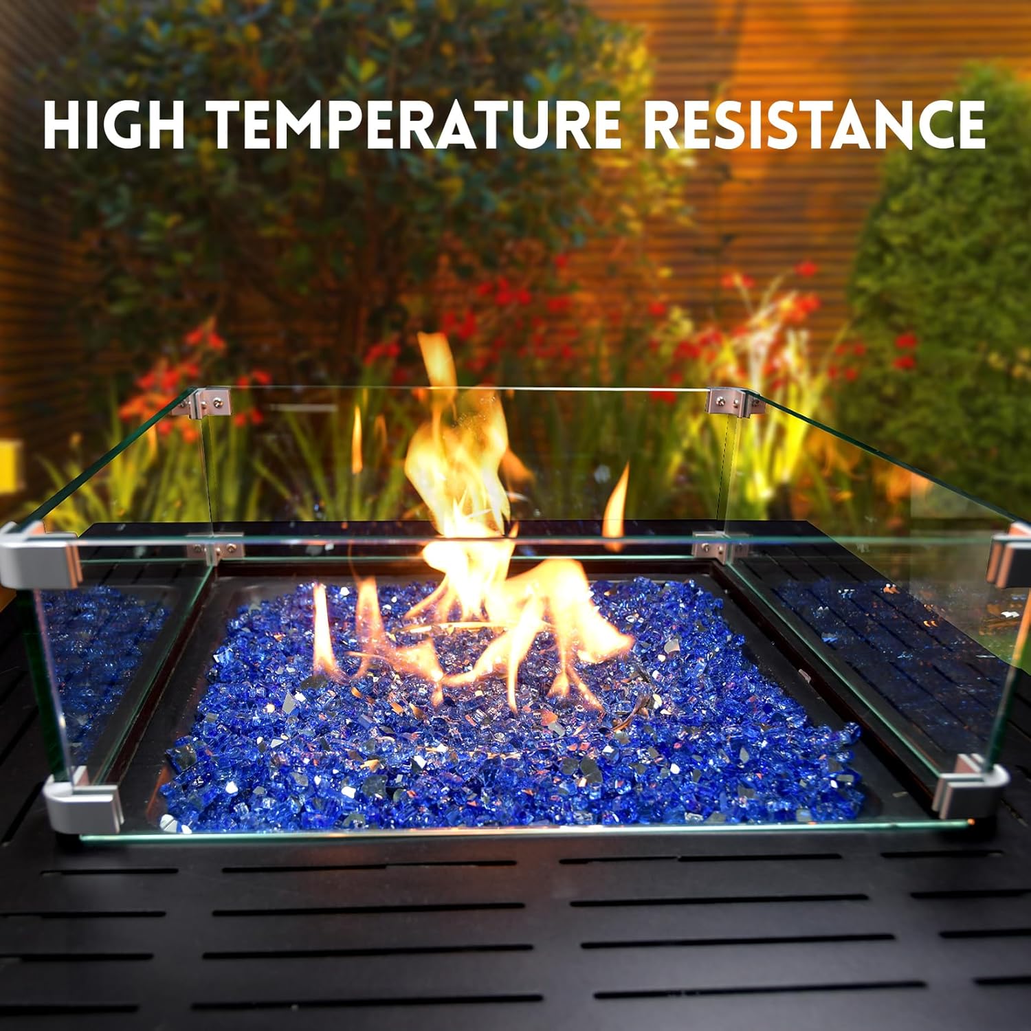 GasSaf 1/4 Inch Fire Glass Reflective Tempered Fireglass Cut Crushed FireGlass for Fire Pit, Fireplace, Replaces Existing Gas Logs & Lava Rocks (10 Pound)(Cobalt Blue Reflective)