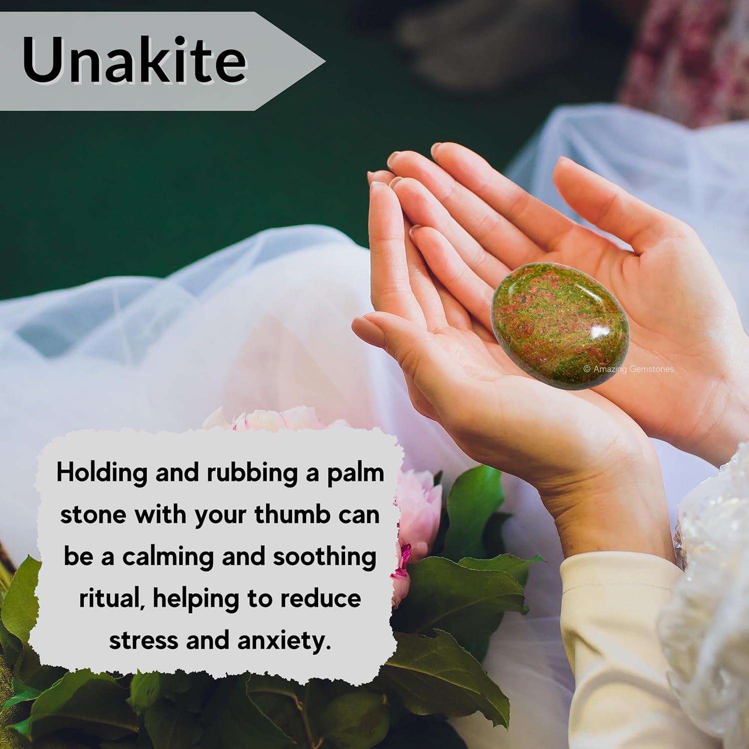 Amazing Gemstone Unakite Crystals and Healing Stones - Large Palm Stone Crystals Piedra - Crystal for Good Luck, Balanced Positive Energy, Meditation - Unique Stocking Stuffers Gifts for Women, Men