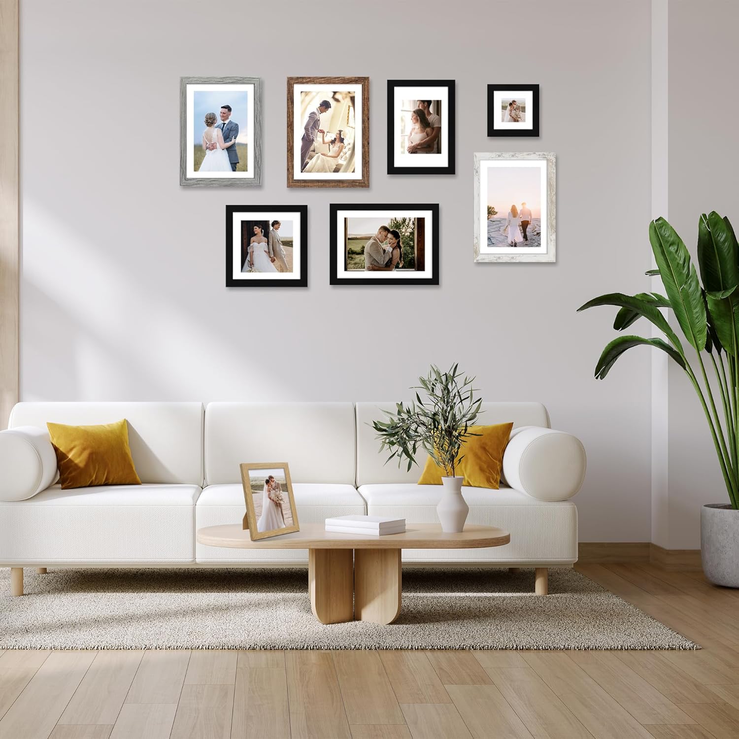 10x14 Picture Frame Set of 4, Made of Glass and Distressed White Wooden Frame, Display 8x12 Pictures with Mat or 30 x 40cm Diamond Painting Art without Mat for Wall Mounting, Gallery Photo Frames