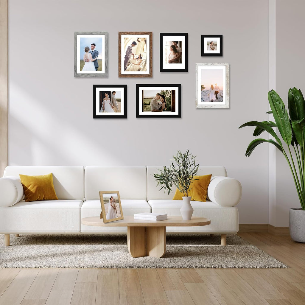 10x14 Picture Frame Set of 4, Made of Glass and Black Wooden Frame, Display 8x12 Pictures with Mat or 30 x 40cm Diamond Painting Art without Mat for Wall Mounting, Gallery Photo Frames