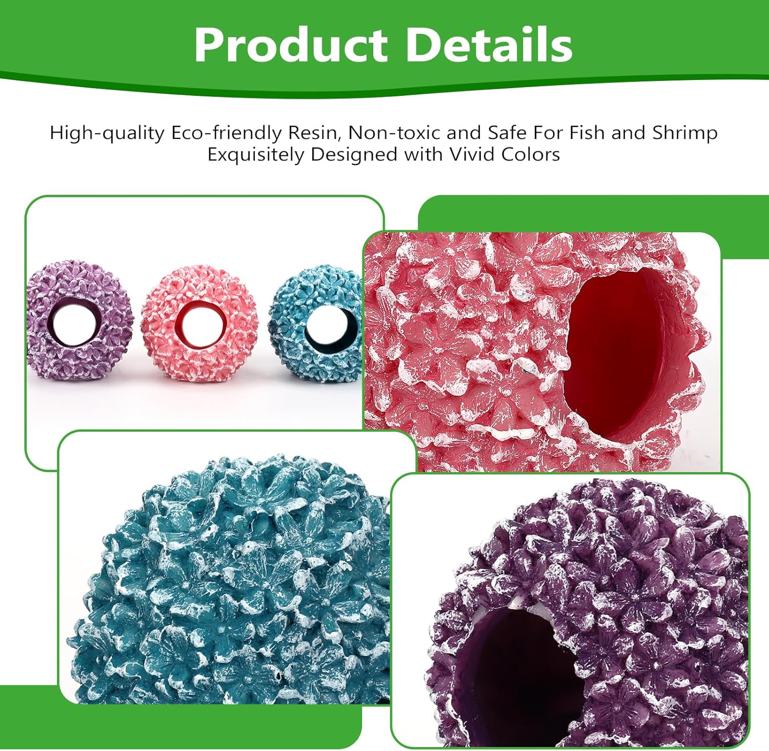 3-Pack Flowerball Aquarium Decorations Resin-Set of Hollow Floral Fish Tank Ornaments with Hiding Space-Approx. 3.5" L x 3.5" W x 3.5" H Each(Flowerball-3pcs)