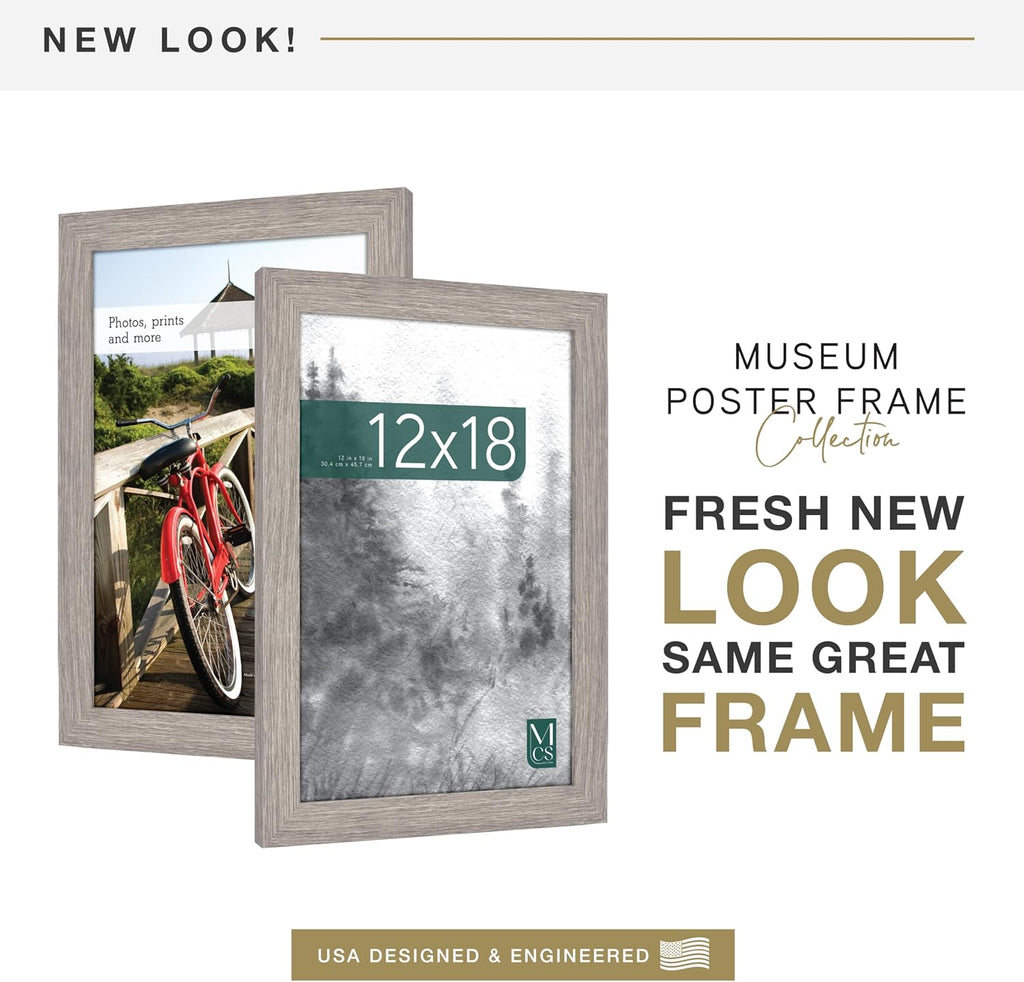 MCS Museum Poster Frame 12x18 Barnwood, Vertical & Horizontal Wall Hanging Large Picture Frame for Photos, Posters & Art Prints (1-Pack)