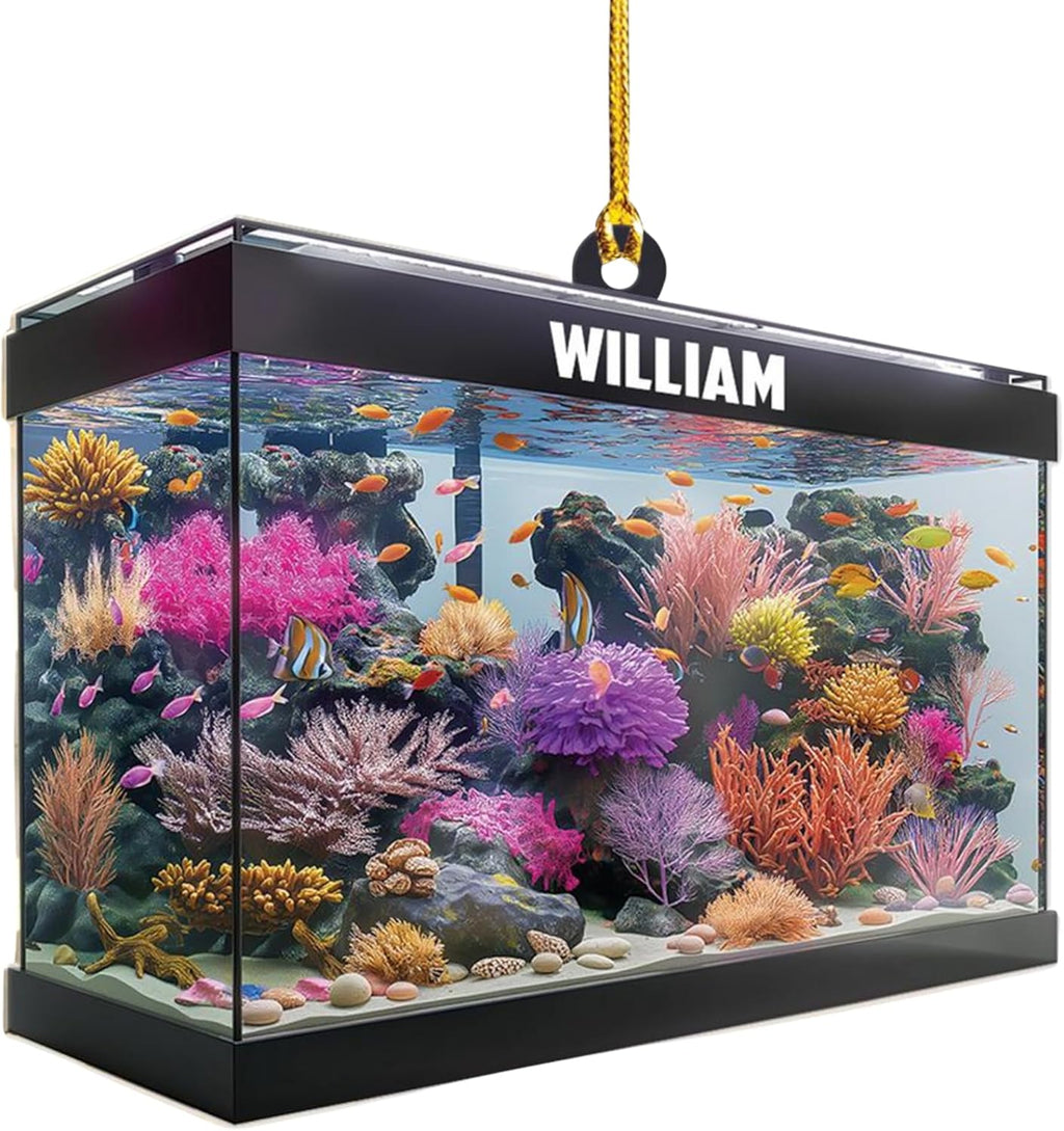 Personalized Aquarium Christmas Ornament - Custom 2D Flat Acrylic Marine Reef Decoration with Name, Stunning Ocean Life Design Gift for Saltwater Enthusiasts