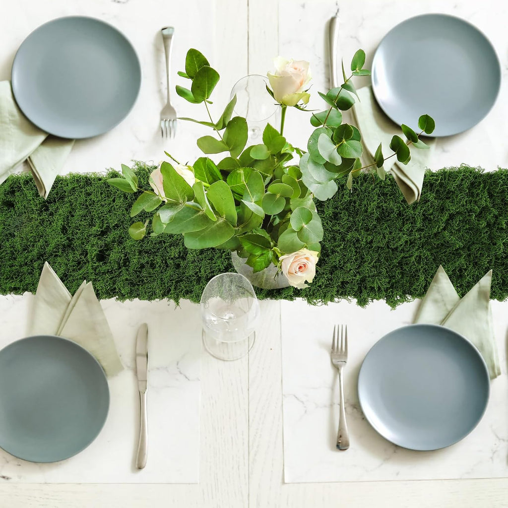 Zeyune 6 Pcs Christmas Fake Moss Table Runner for Crafts 12'' x 71'' Artificial Moss Sheet Roll Waterproof Carpet Blanket for Wall Roof Garden Wedding Birthday Party Table Decoration (Green)