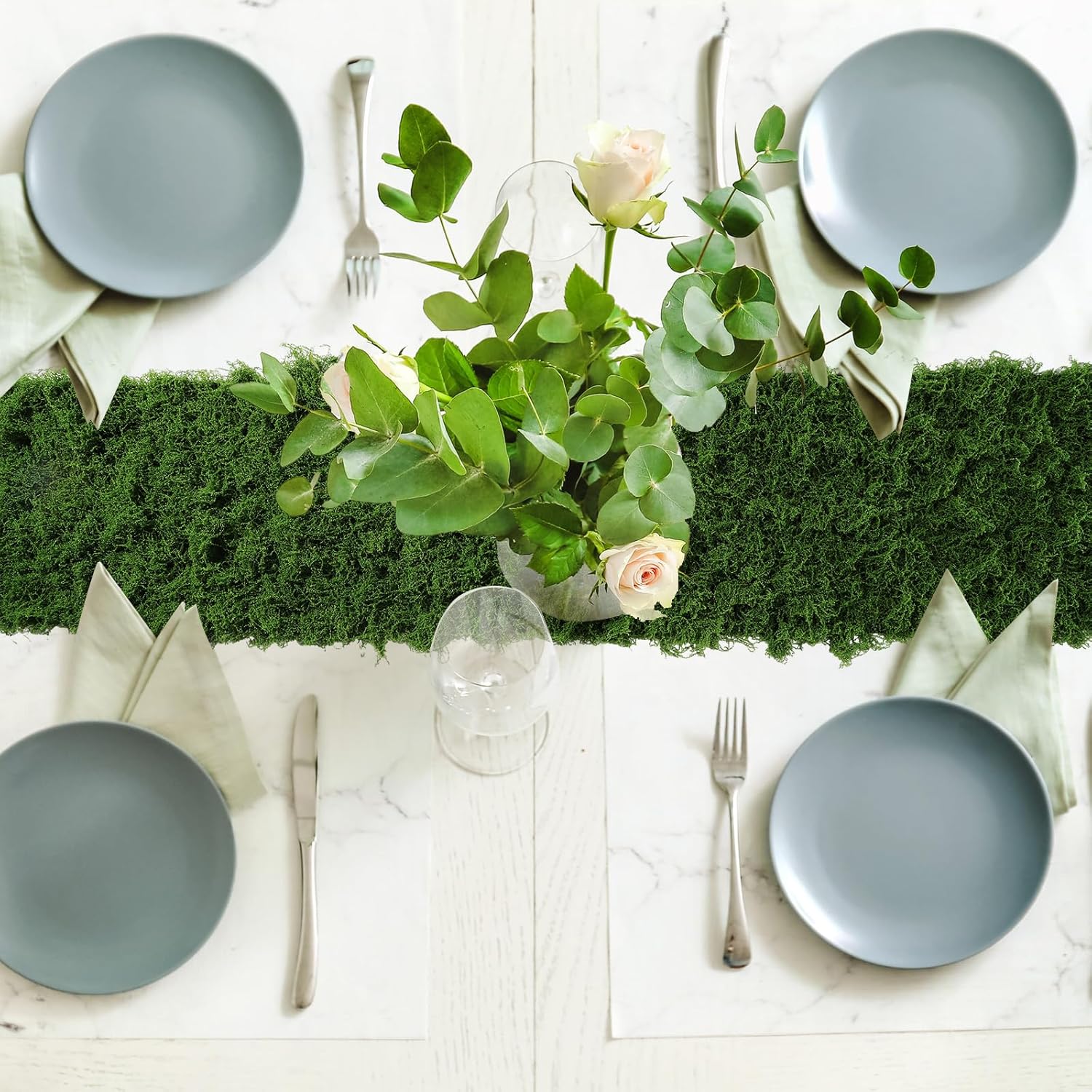 Zeyune 6 Pcs Christmas Fake Moss Table Runner for Crafts 12'' x 71'' Artificial Moss Sheet Roll Waterproof Carpet Blanket for Wall Roof Garden Wedding Birthday Party Table Decoration (Green)