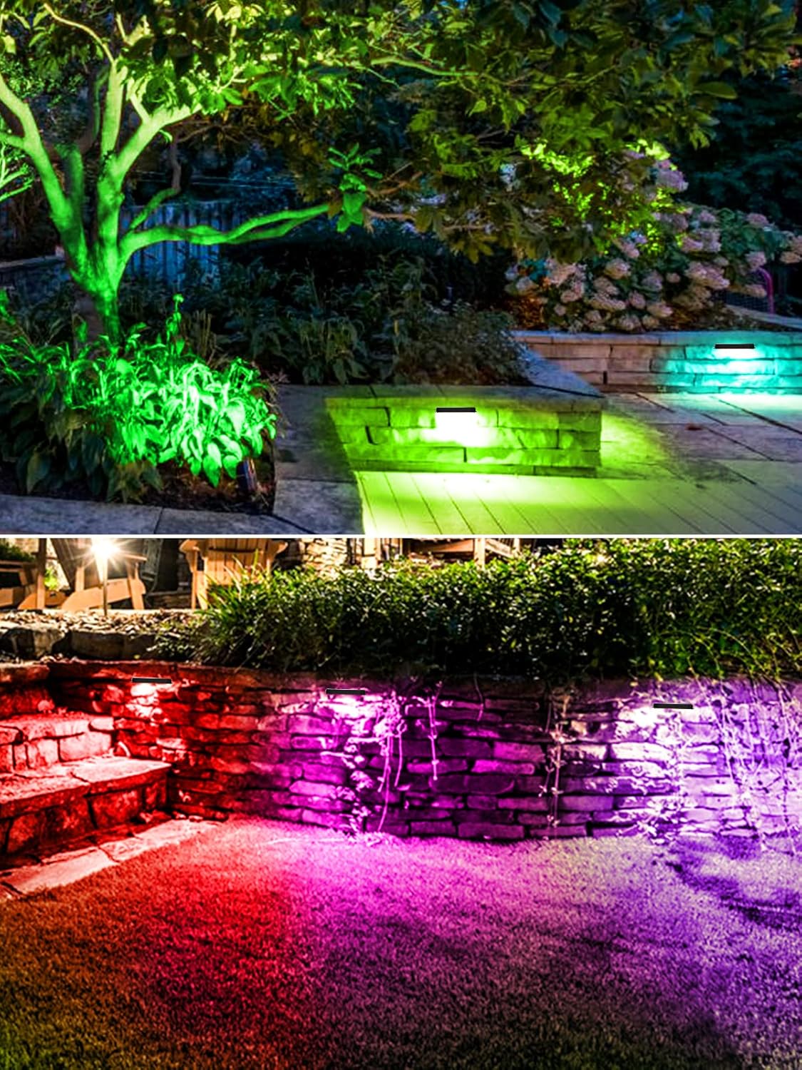 5W RGB Retaining Wall Lights 7 inch LED Hardscape Lighting Color Changing Low Voltage Landscape Paver Lights 12V Step Lights Outdoor Waterproof Stair Deck Lighting (6 Pack+Connectors)