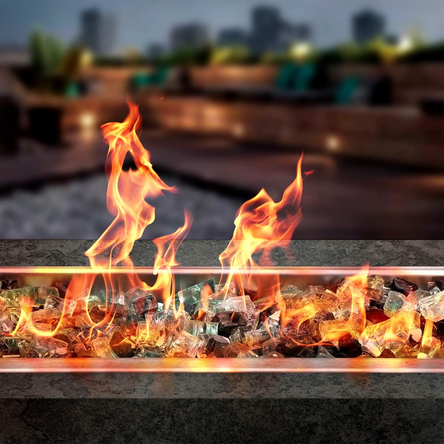 Onlyfire 10 Pounds Blended Reflective Fire Glass for Fire Pit Fireplace and Landscaping, 1/4 Inch Mixed Colored High Luster Fireglass Rocks for Outdoor ＆ Indoor - Onyx Black+Platinum+ Light Green