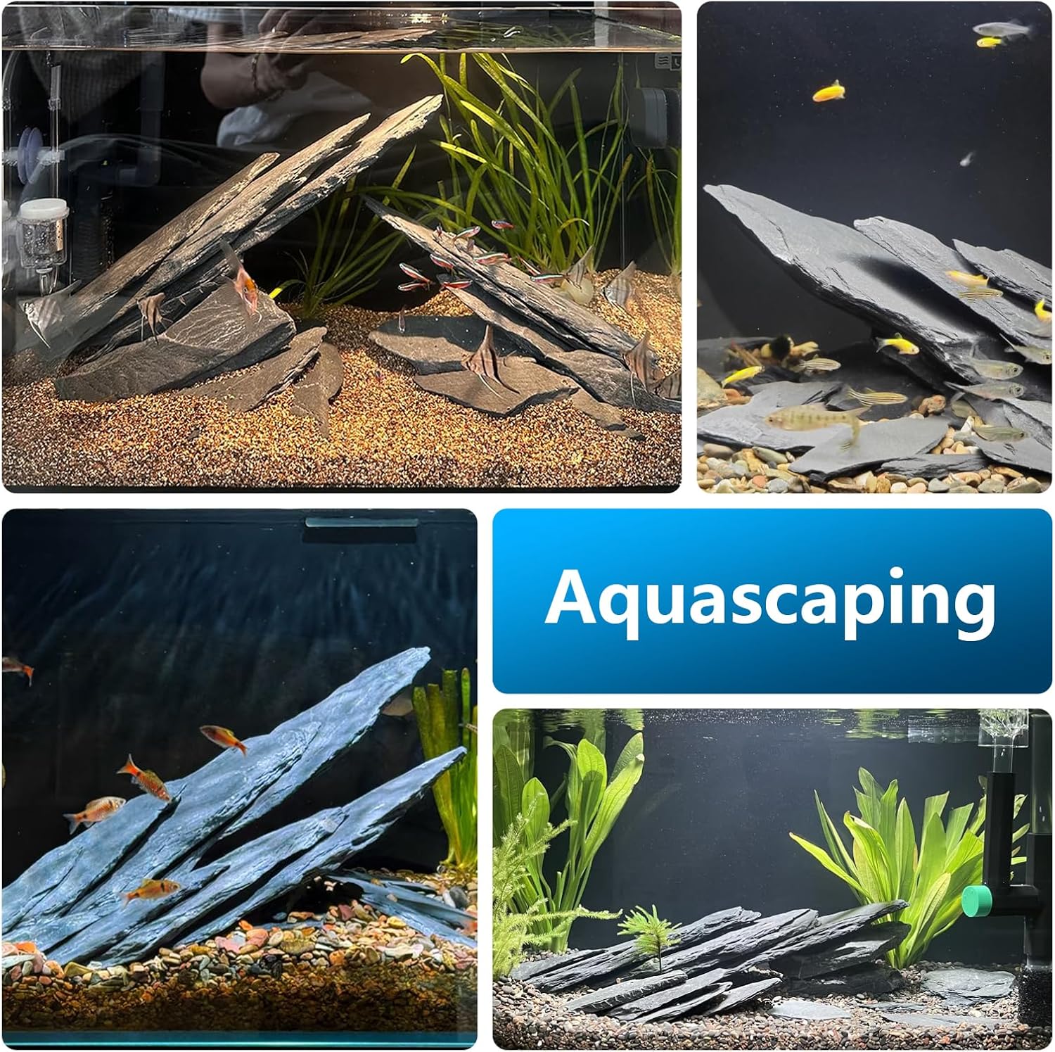 Natural Slate Stone for Aquarium 3-10 Inches Fish Tank Rocks Garden Stepping Stones for Landscaping Decor,Reptile Basking Aquascaping,Paludariums-20lb
