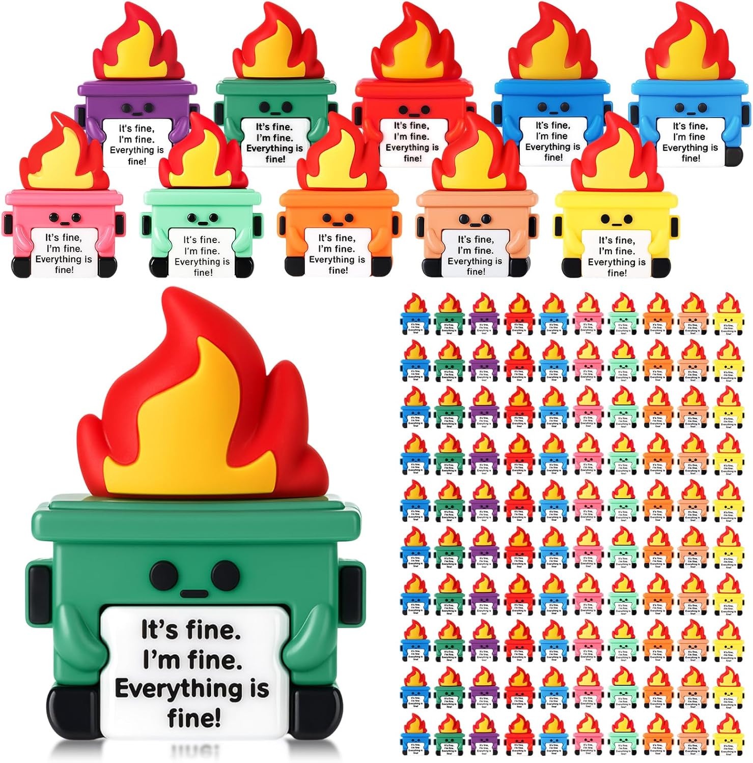 Gejoy 50 Pcs Mini Rubber Dumpster Toys Positive Mini Dumpster Figures to Hide It's Fine Gifts Decorations and Encouragement Birthday Motivational Gifts for Colleague Staff Teacher