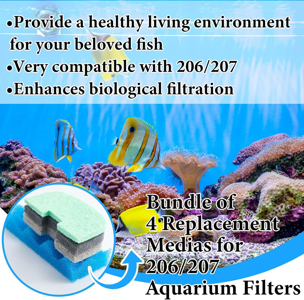 20 Pcs Aquarium Filters Replacement Filter Media Kits Compatible with Fluval 206/207, Including 2 Biological Foams, 6 Ammonia / 6 Phosphate / 6 Nitrite Remover