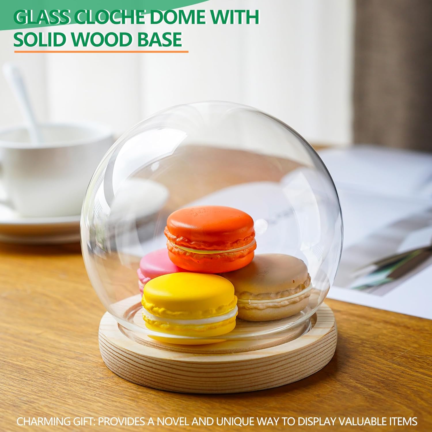 ZEERSHEE Round Glass Display Dome Cloche with Wooden Base for Home Decoration Diameter 4.7 Inches