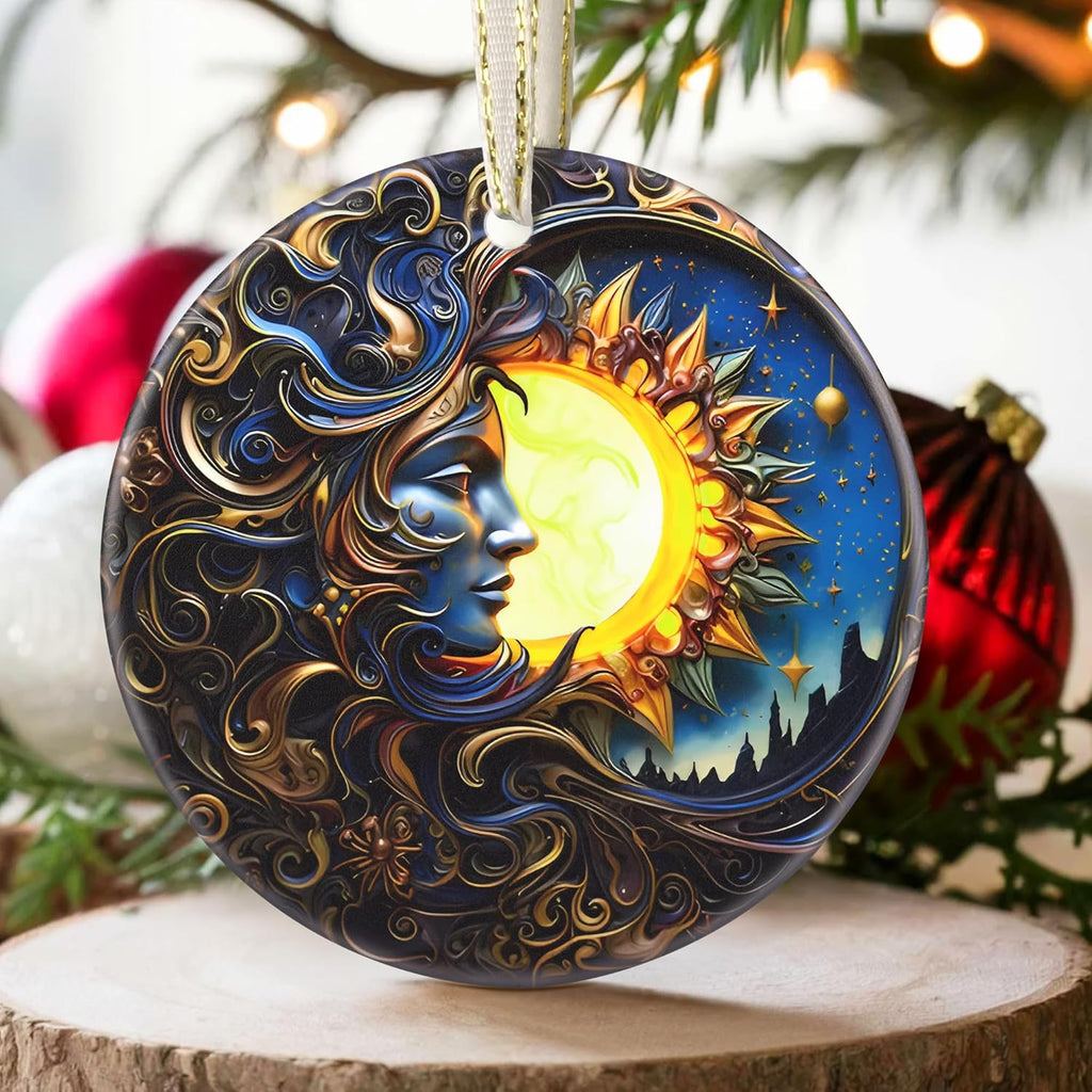 2025 Ornament, Christmas Ornaments, Round Ceramic, Christmas Decor, Holiday Ornament, Gift Idea, Gift Exchange, Gifts for Friends - Sun and Moon