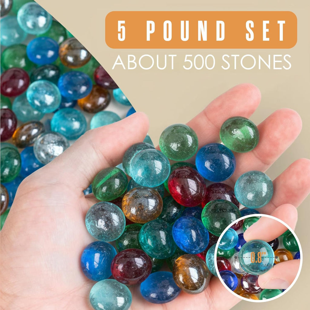 Houseables Glass Beads for Vases, Marbles for Vases, Glass Marbles, Colored Beads, Flat, Colored Gems, Filler, Crafts, Pebbles, Stones, Decorative Rocks, Plants, Florist, Floral, Fishbowl, 5 LB, 500PC