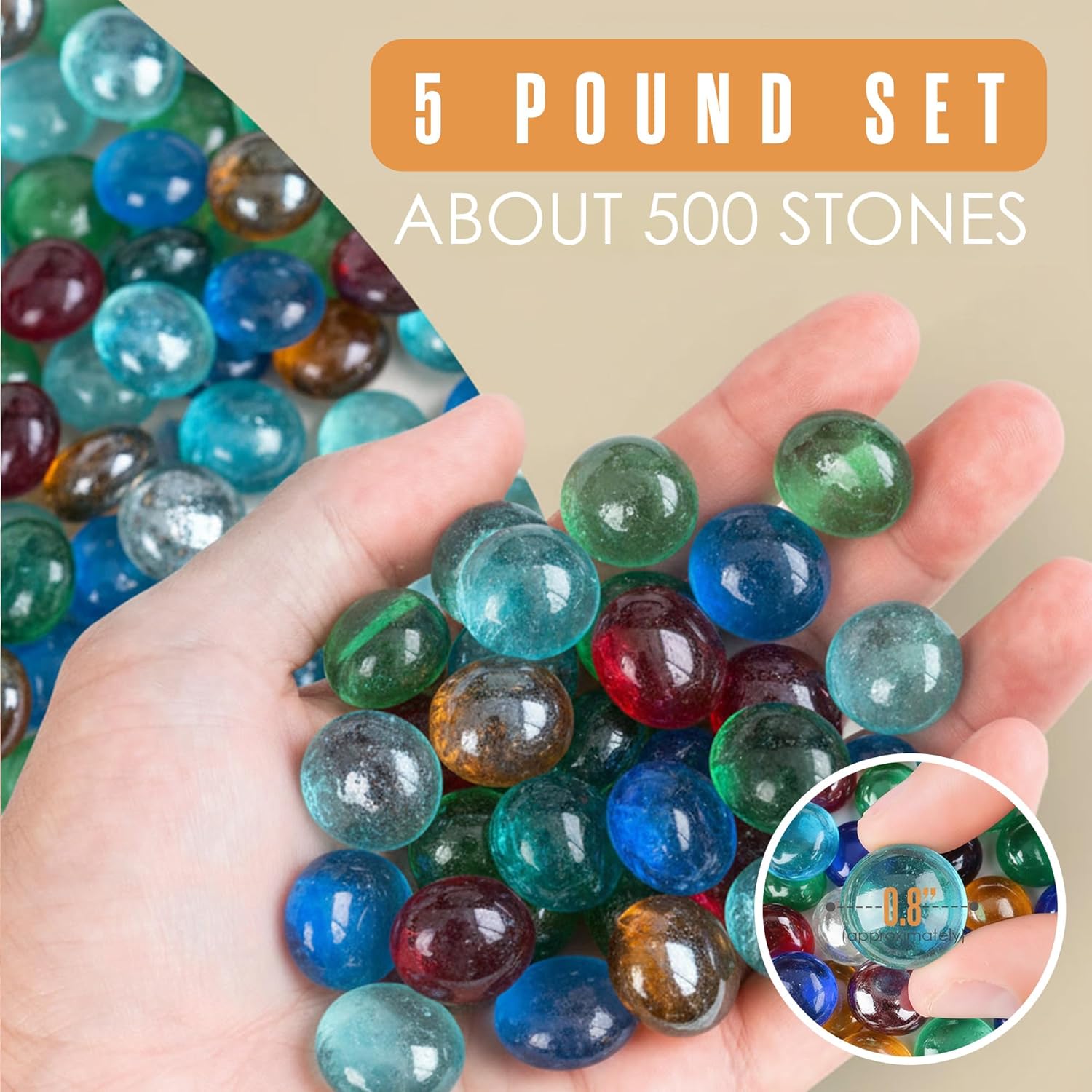 Houseables Glass Beads for Vases, Marbles for Vases, Glass Marbles, Colored Beads, Flat, Colored Gems, Filler, Crafts, Pebbles, Stones, Decorative Rocks, Plants, Florist, Floral, Fishbowl, 5 LB, 500PC