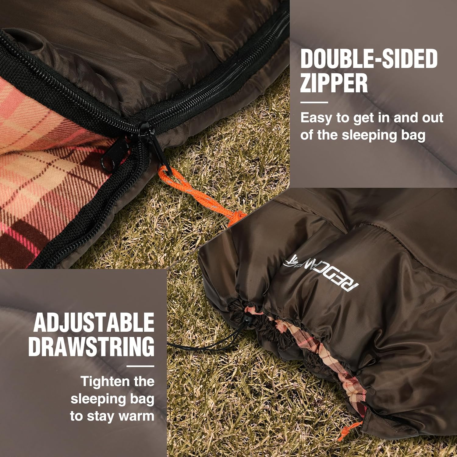 REDCAMP Cotton Flannel Sleeping Bag for Camping Backpacking, Adults Cold Weather Envelope Sleeping Bags with 2/3/4/6lbs Filling