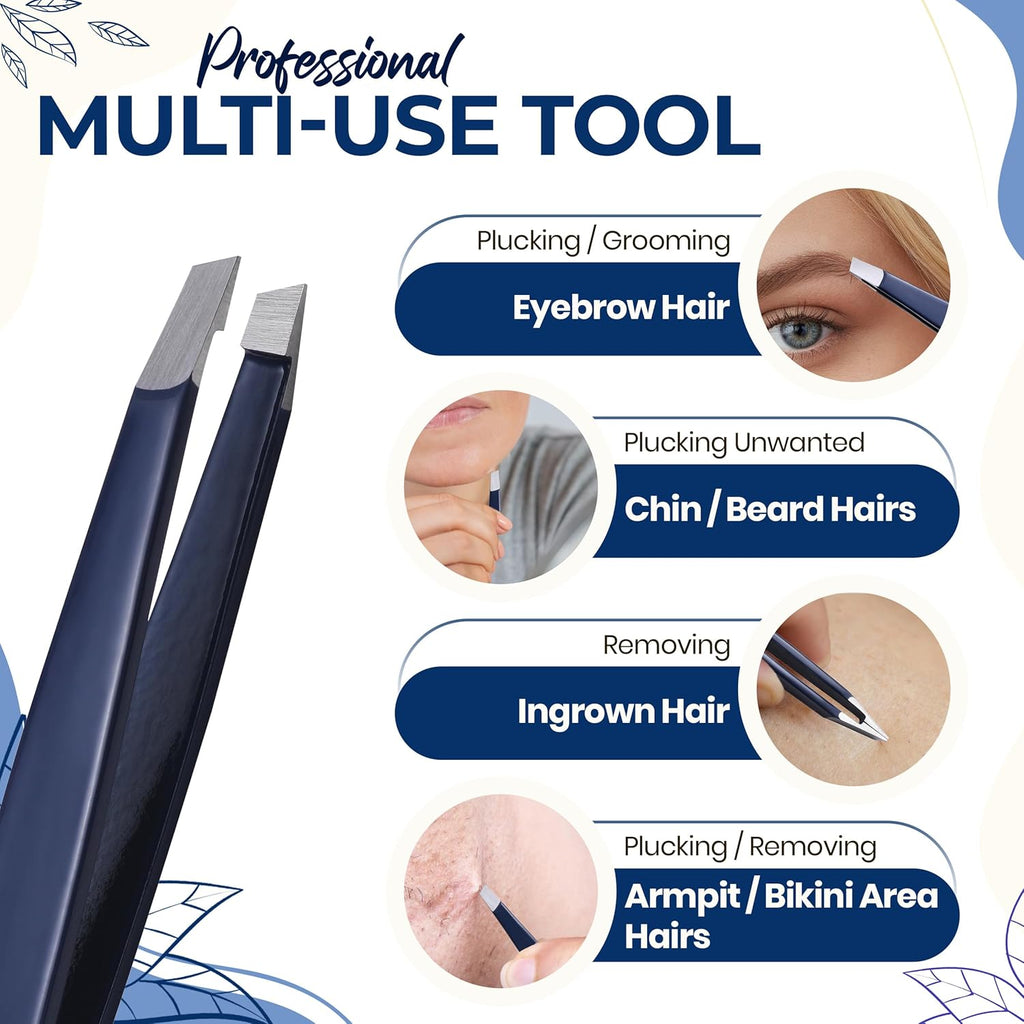 Professional Slant Tip Eyebrow Tweezers for Women & Men – Precision Hair Removal Tool – Stainless Steel Tweezers for Eyebrow Shaping, Facial Hair, Ingrown Hair & Splinter Removal (Midnight Indigo)