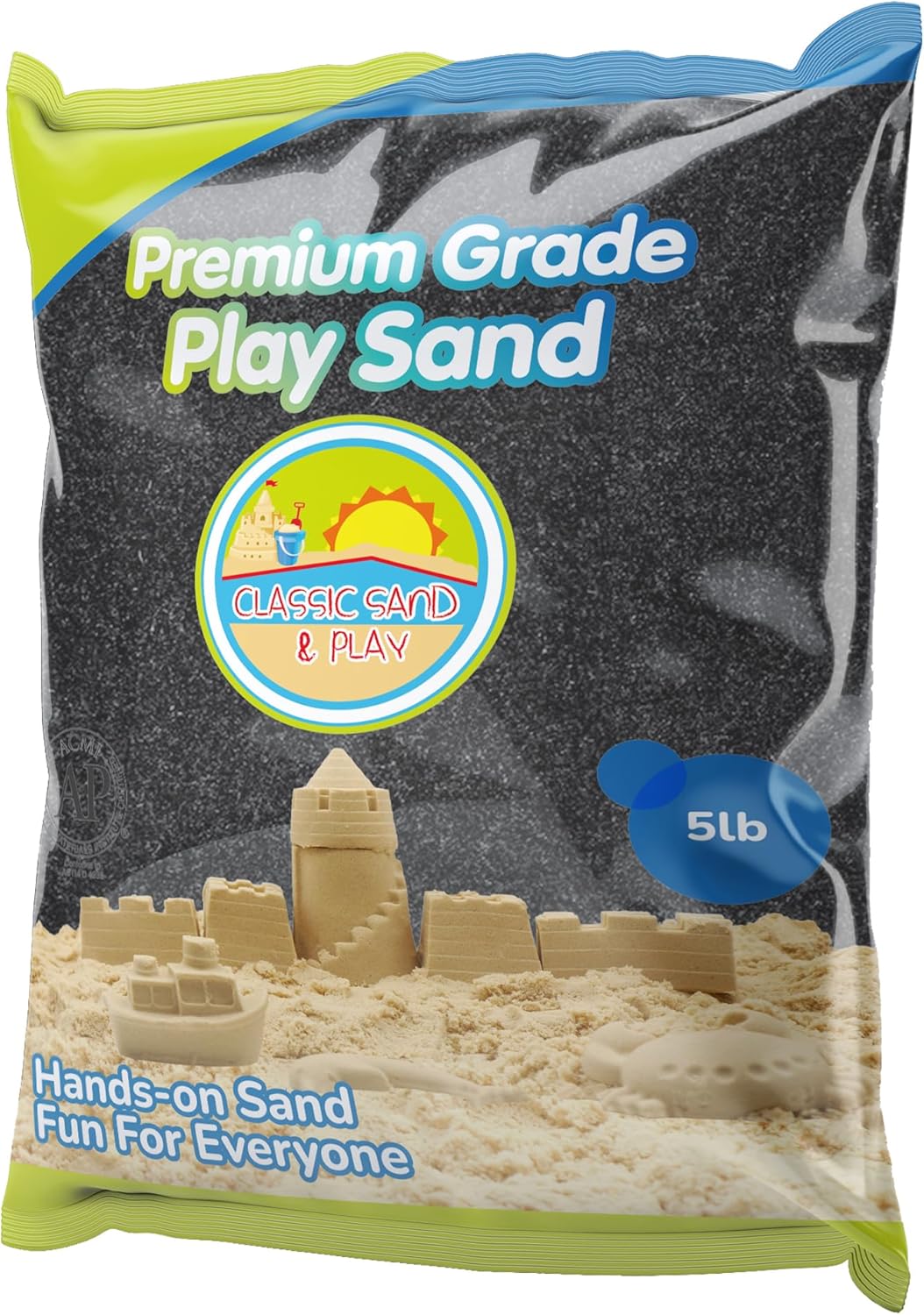 Classic Sand and Play Black Colored Play Sand, 5 lb. Bag, Natural and Non-Toxic, Fun Wet and Dry Indoor and Outdoor, Sandbox, Therapy, and Table Use, Building, Stimulate Sensory Needs
