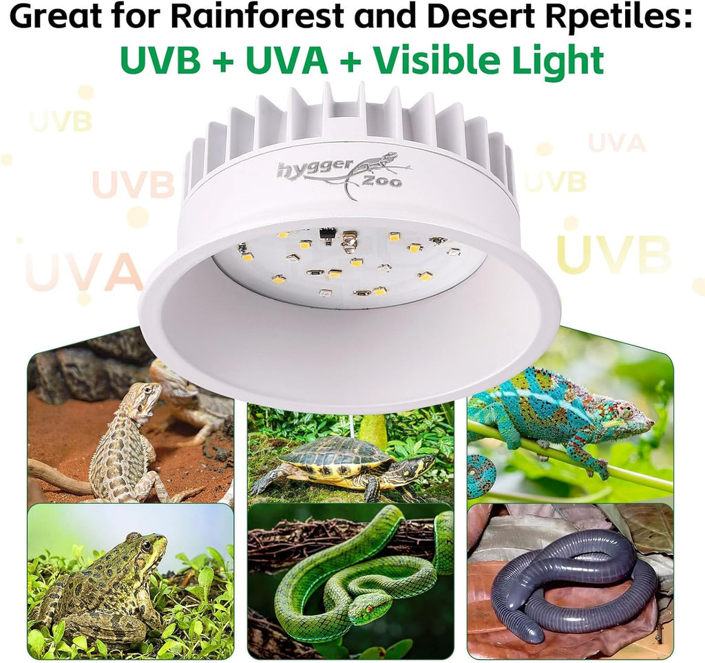 UVB Light for Reptiles, UVA UVB Reptile Light Fixture with Timer LED UVB Bulb for Bearded Dragon Gecko Turtle Chameleon Lizard Snake, Adjustable Brightness UVB Lamp for Reptile Tank Accessories, White