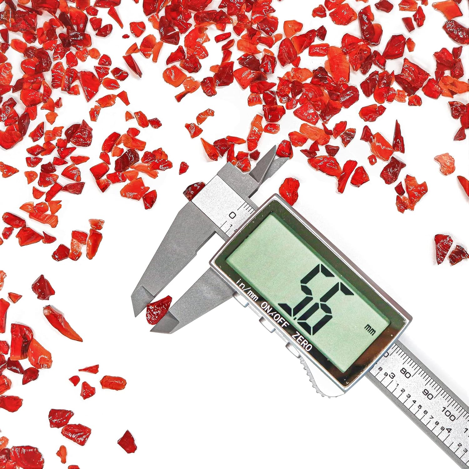 Crushed Glass for Resin Art - 3-6mm Red, 1.5lb | Broken Glass Pieces for Crafts, Vase Filler & Fire Pit Media | Decorative Stones (90% Red/10% Orange)