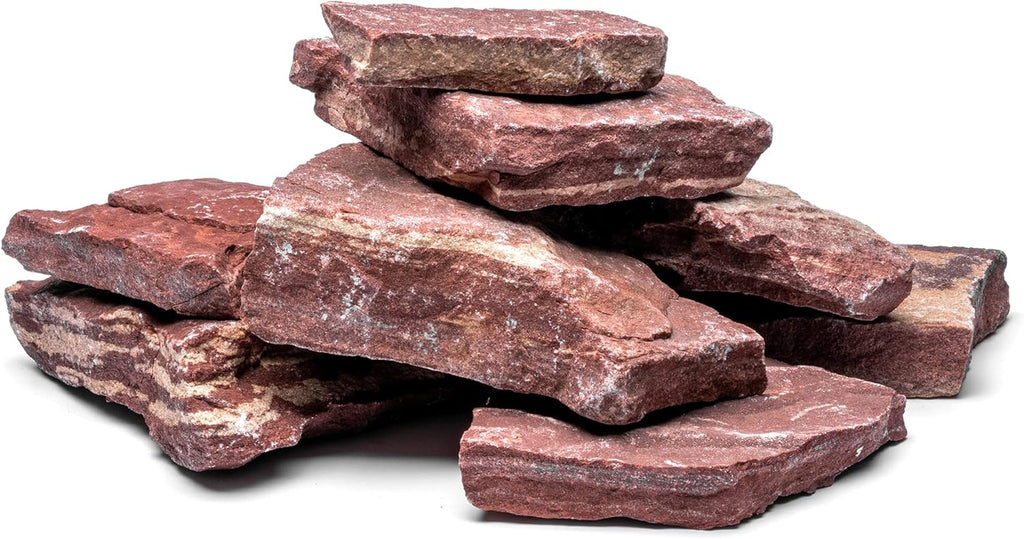 Natural Slate Stone for Aquariums, Fish Tanks, Terrariums, Aquascaping and Amphibian Enclosures, Mix of Large and Medium Size Rocks - by SubstateSource (5 Pounds, Red River)
