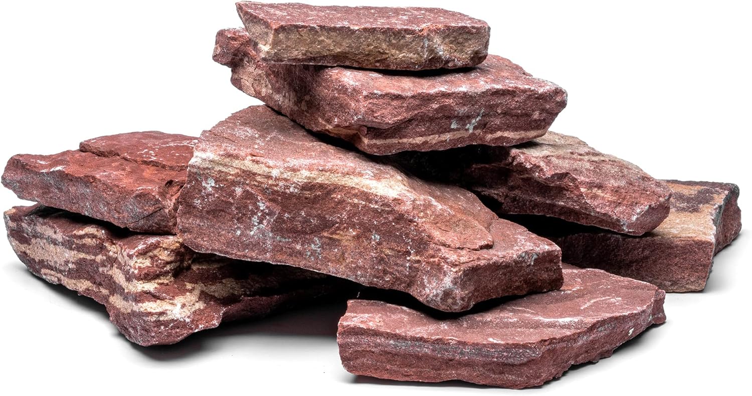 Natural Slate Stone for Aquariums, Fish Tanks, Terrariums, Aquascaping and Amphibian Enclosures, Mix of Large and Medium Size Rocks - by SubstateSource (5 Pounds, Red River)