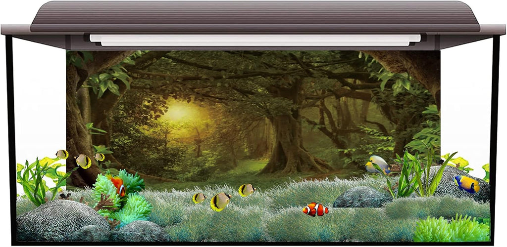 AWERT 30x18 inches Psychedelic Forest Terrarium Background Dim Old Trees Woodland Reptile Habitat Background Green Rainforest Aquarium Background Vinyl Background