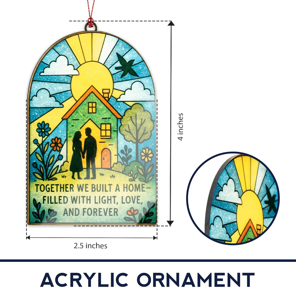 Together We Built a Home Ornament – Couple New Home Gift | Housewarming Keepsake with Love & Forever Card – Stained Glass Effect Hanging Decoration