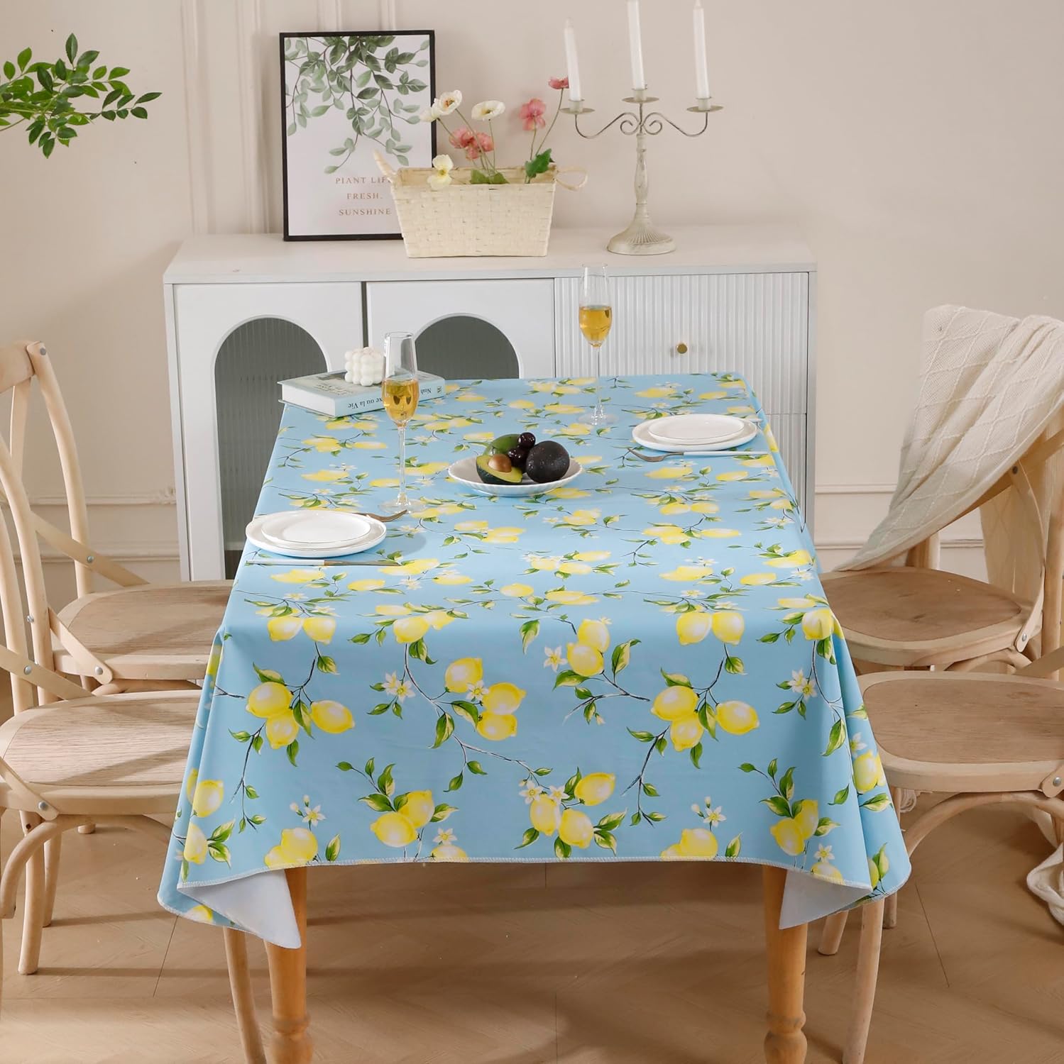 Walrus Heavy Duty Vinyl Tablecloth with Flannel Backing Waterproof Oil-Proof Plastic Table Cloth Stain-Resistant Wipeable Rectangle or Square Table Cover for Indoor and Outdoor (Lemon, 60x102 Inch)
