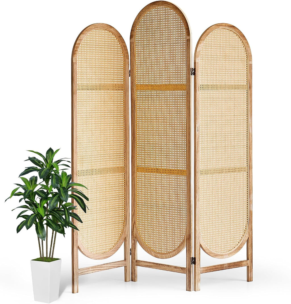 Room Divider 3 Panels, Hand-Woven Rattan Room Divider Wall, Foldable Wood Divider Screen, Creative Divider Wall, Folding Privacy Screens, Unique Design Privacy Divider Panel (Natural)