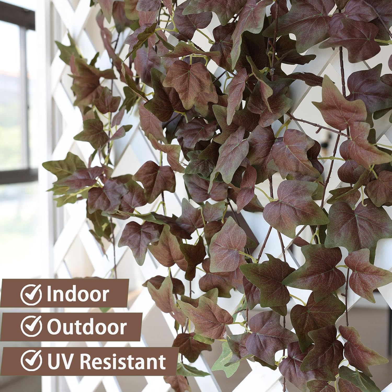 Mizii 3 Strands Artificial Vines Ivy Garland 74" Fake Vine with Silk Green Leaves Faux Hanging Plants Greenery Decoration for Outdoors Wedding Party Indoor Bedroom Home Wall Room Decor (Purple Green)