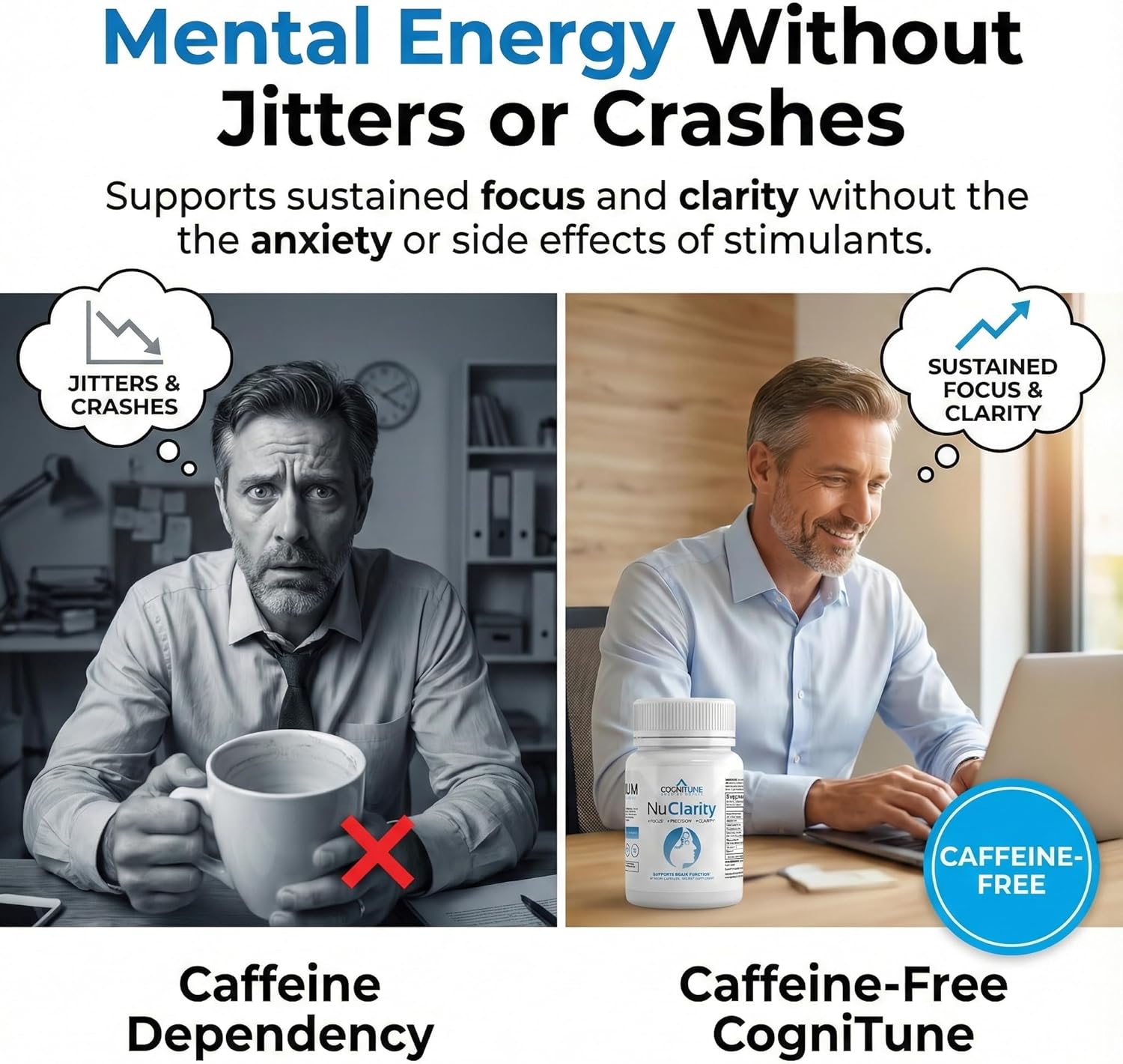 NuClarity - Premium Nootropic Brain Supplement - Focus, Energy, Memory Booster - Mental Clarity & Cognitive Support - Ginkgo Biloba, Bacopa Monnieri, Alpha-GPC, Phosphatidylserine, Rhodiola Rosea