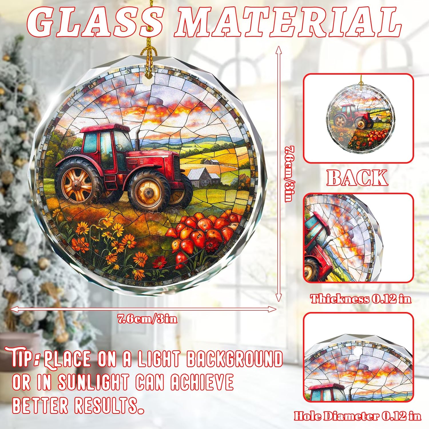 Stained Glass Tractor Ornament - Christmas Tree Decoration, Gift Idea for Holidays