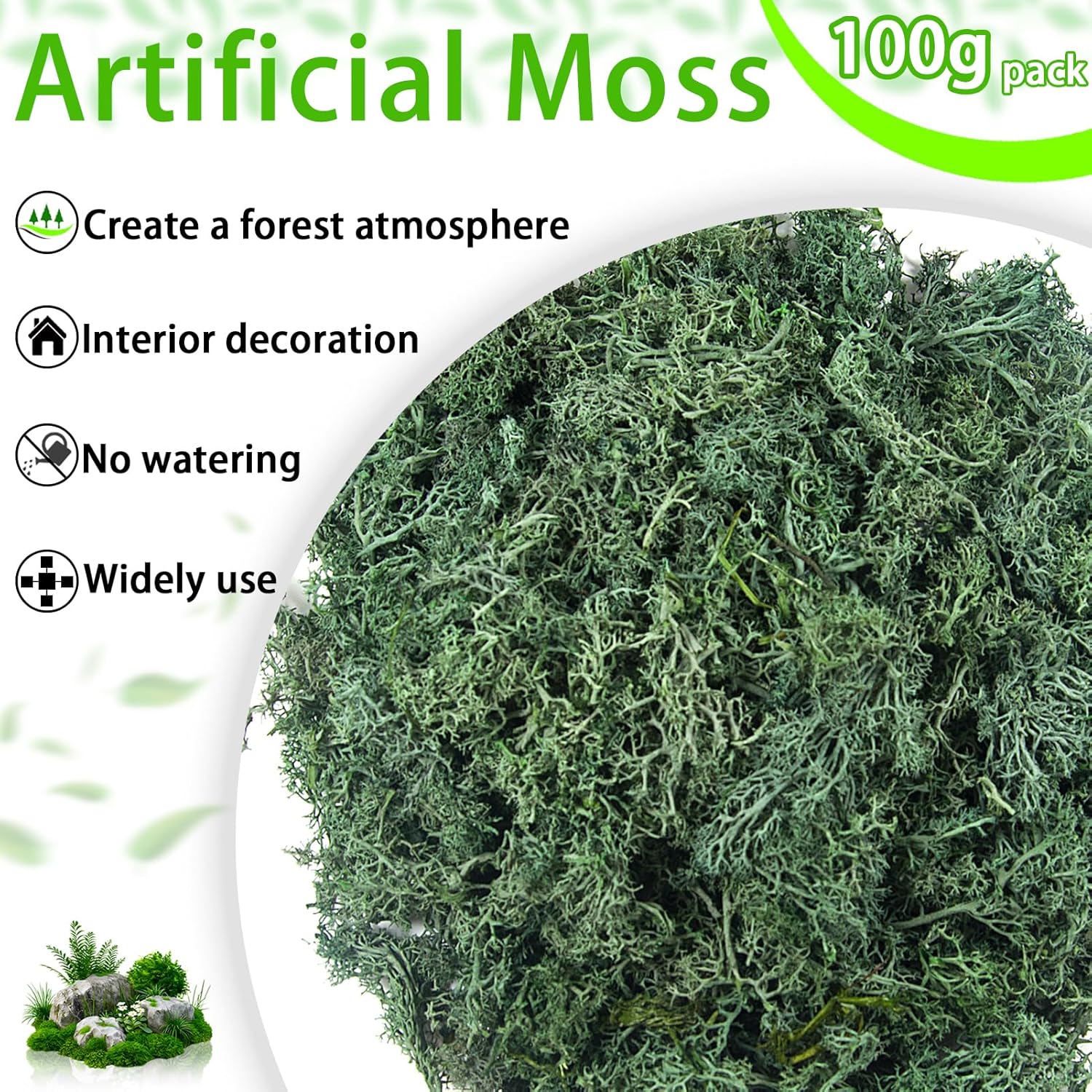 3.5 oz Artificial Moss for Plants Indoor, Fake Preserved Reindeer Moss for Centerpieces Home Decor Potted Plants Crafts Wedding Wall Decor(Grass Green)