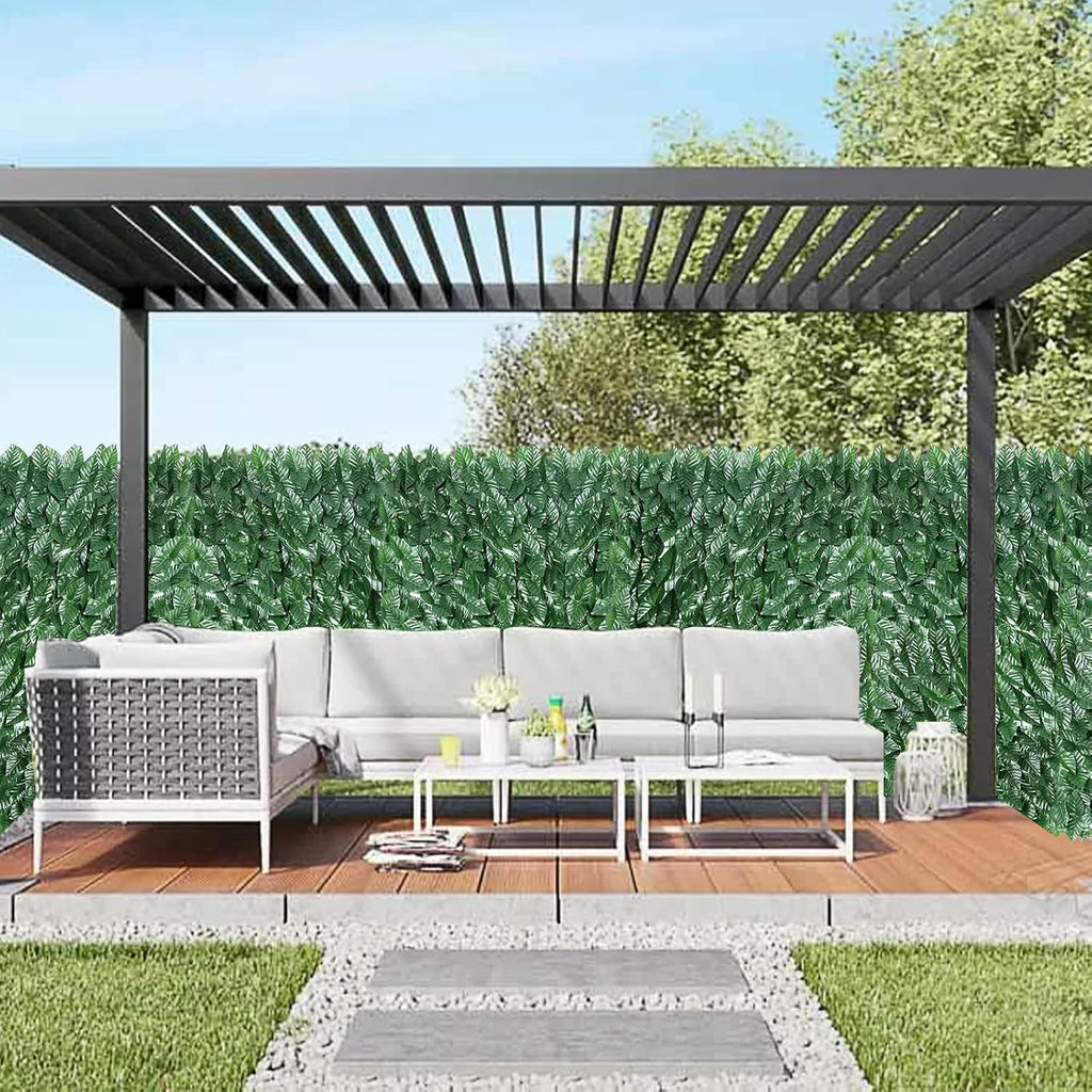 Artificial Ivy Privacy Fence Screen,39.4" X 118" UV-Anti Fake Leaves Plant Vine,Privacy Hedges Wall for Indoor Outdoor Garden Backyard Decor,Color Green Pineapple Leaves