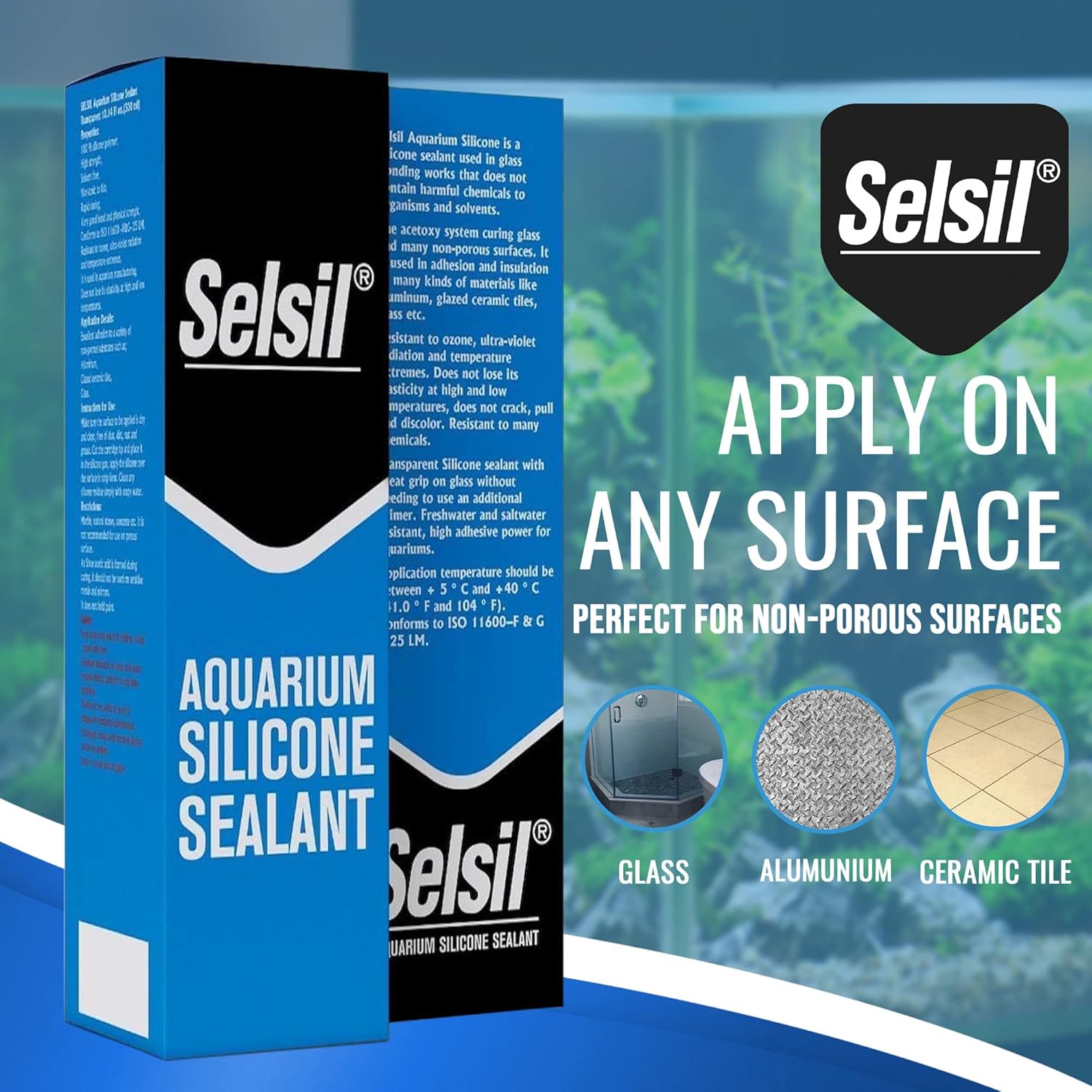 SELSIL Aquarium Silicone Sealant Clear, High Elasticity, Safe for Fish, 100% Solvent Free, 100% Non-Toxic, Fresh and Saltwater, 10.14 Fl oz. (300 ml) Transparent (2 Pack)