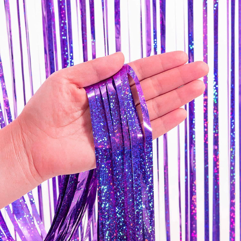 BRAVESHINE 1 Purple 1 Pink Streamers Party Backdrop - 3.2 ft x 8.2 ft Metallic Tinsel Foil Fringe Curtains for Hunters/Christmas/Girl/Women/Birthdays/Engagement/Bridal Shower/Bachelorette Decorations