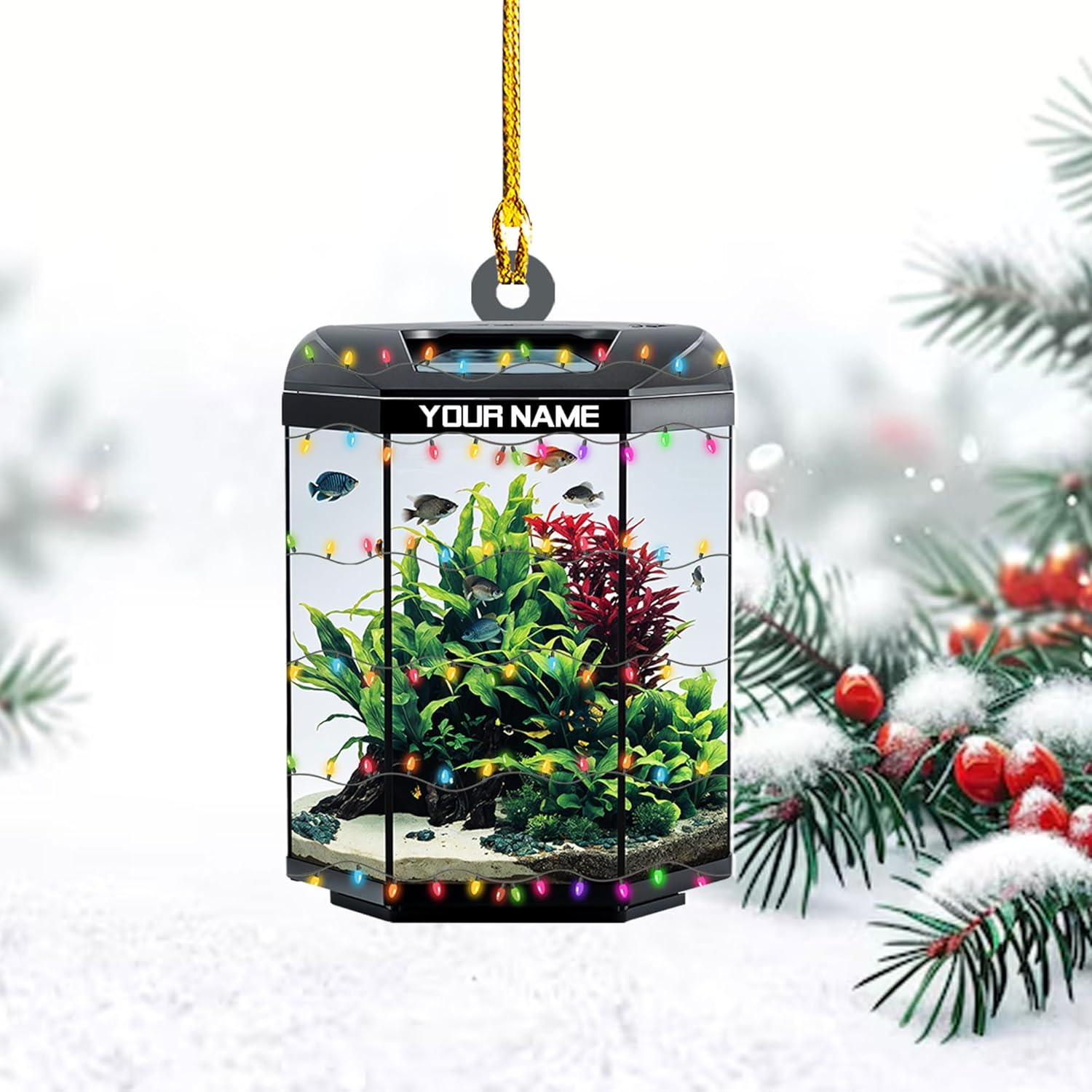 Personalized Aquarium Christmas Ornament, Fish Christmas Ornament, Gift for Fish Lover, Custom Aquarium Christmas Tree Keepsake, Kids First Gift Ideas, Pet Kids Ornament (AFT2)
