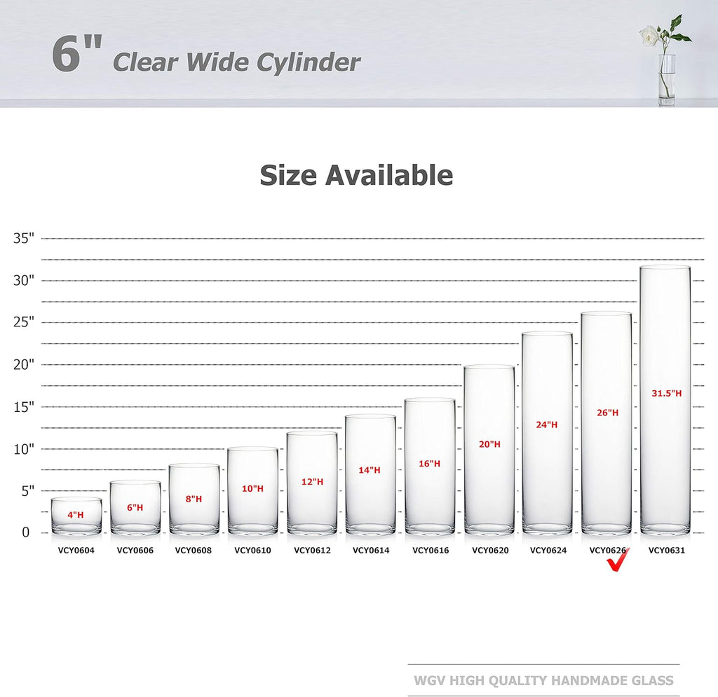 WGV Cylinder Vase, Width 6", Height 26", Clear Tall Glass Container Terrarium Candle Holder for Wedding Centerpiece, Party Event, Home Office Decor, 1 Piece