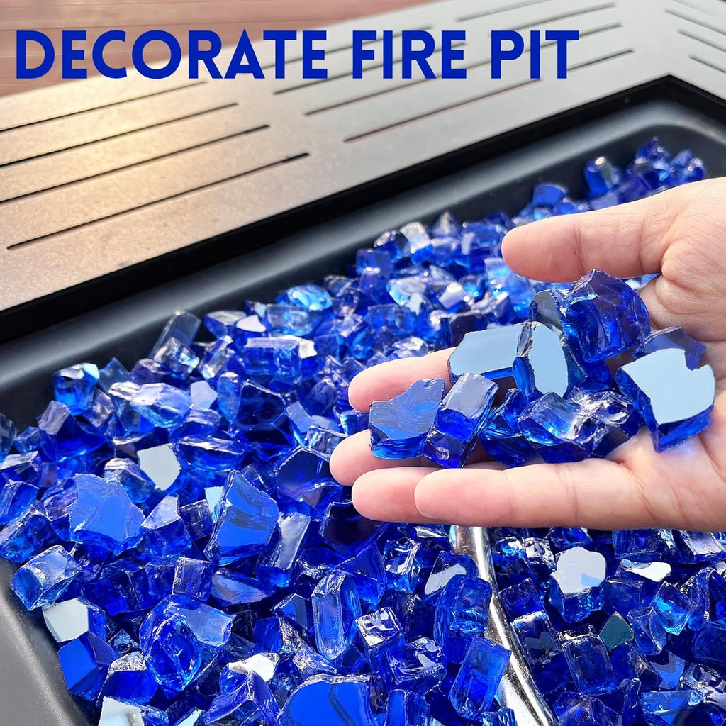 GasSaf 1/2 Inch Fire Glass Reflective Tempered Fireglass Cut Crushed FireGlass for Fire Pit, Fireplace, Replaces Existing Gas Logs & Lava Rocks (10 Pound)(Cobalt Blue Reflective)