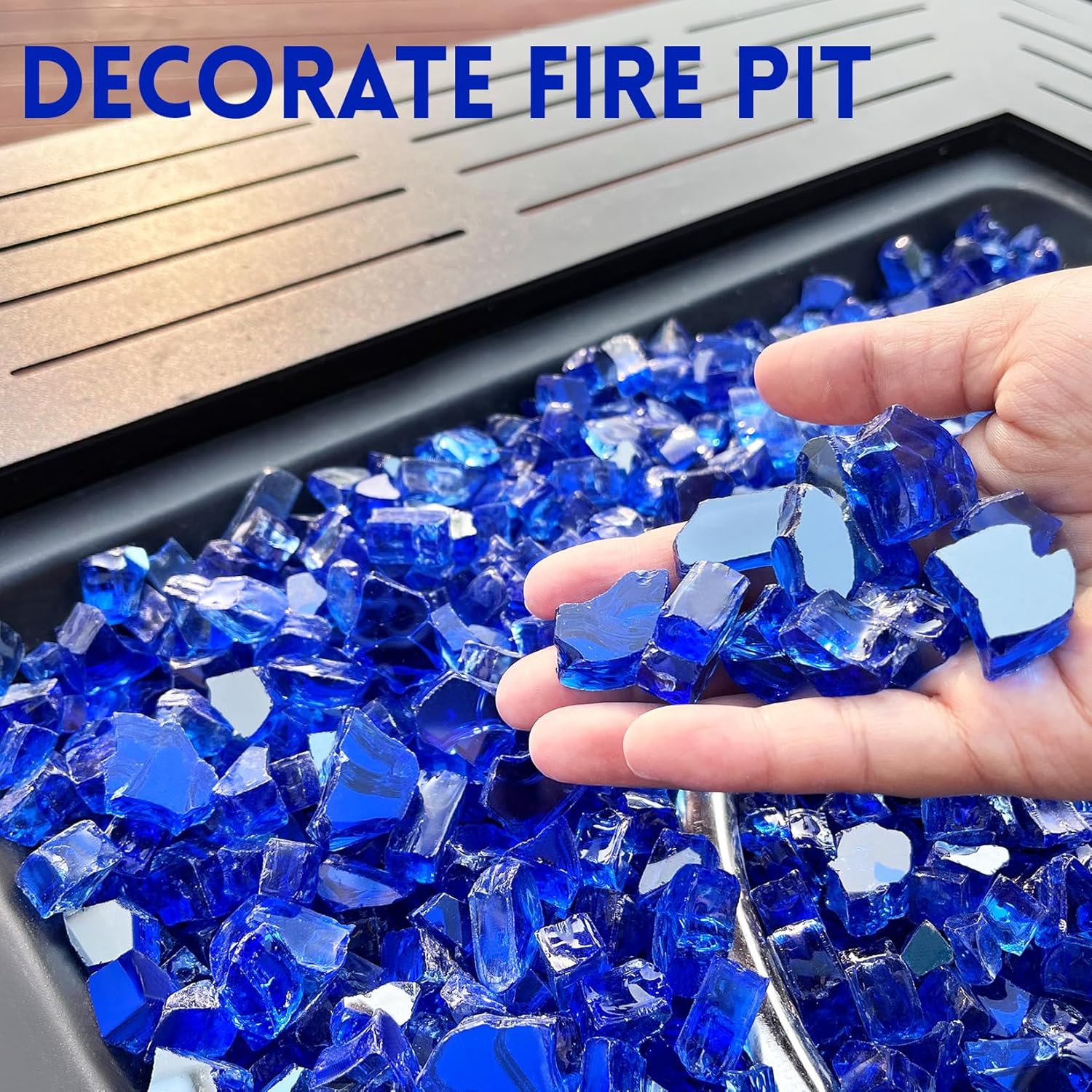 GasSaf 1/2 Inch Fire Glass Reflective Tempered Fireglass Cut Crushed FireGlass for Fire Pit, Fireplace, Replaces Existing Gas Logs & Lava Rocks (20 Pound)(Cobalt Blue Reflective)