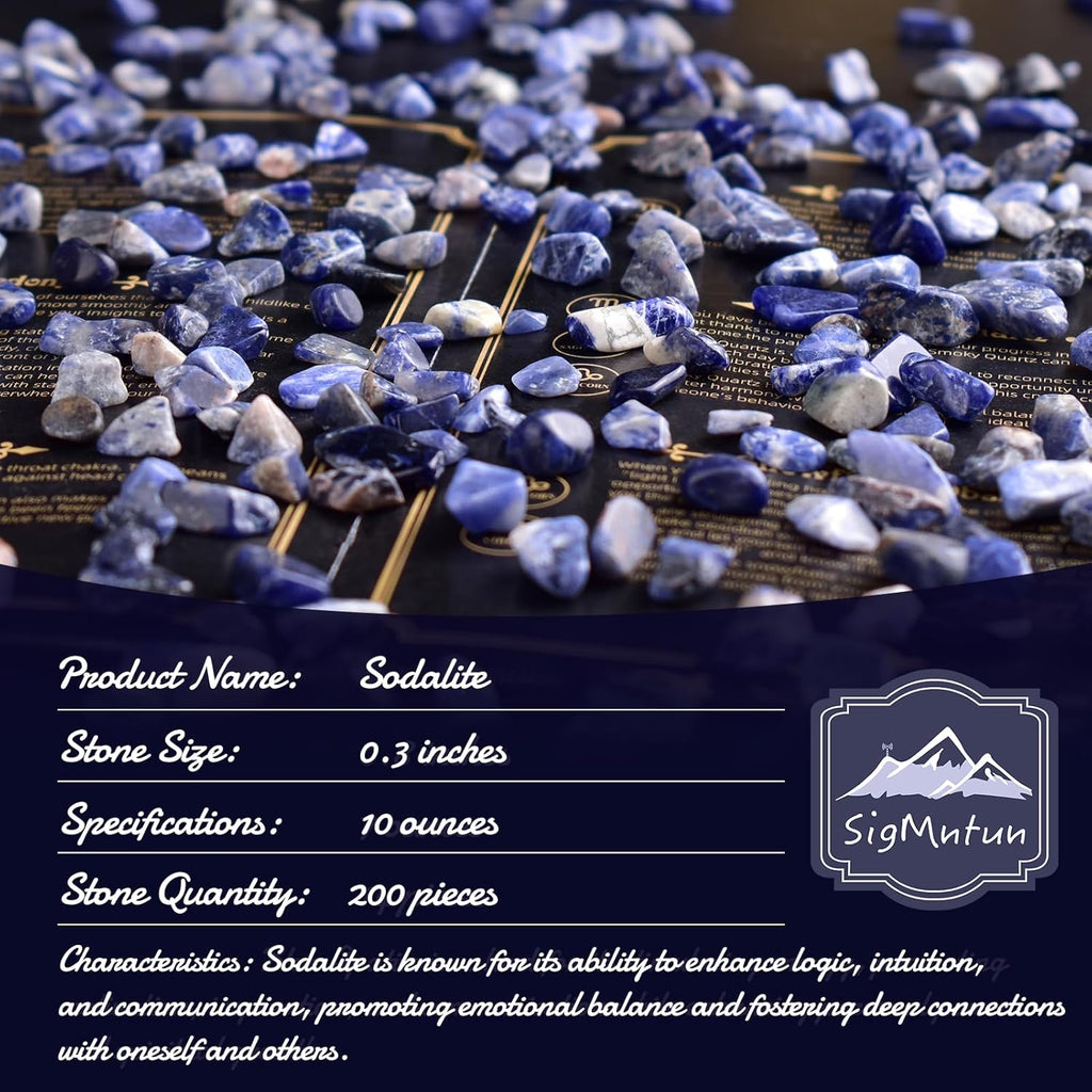 Polished Sodalite Crystal Chips 200 Pcs - 0.3" 10 oz Tumbled Stone Chips Crushed Sea Glass Stones Healing Reiki Crystal Jewelry Making Home Decoration