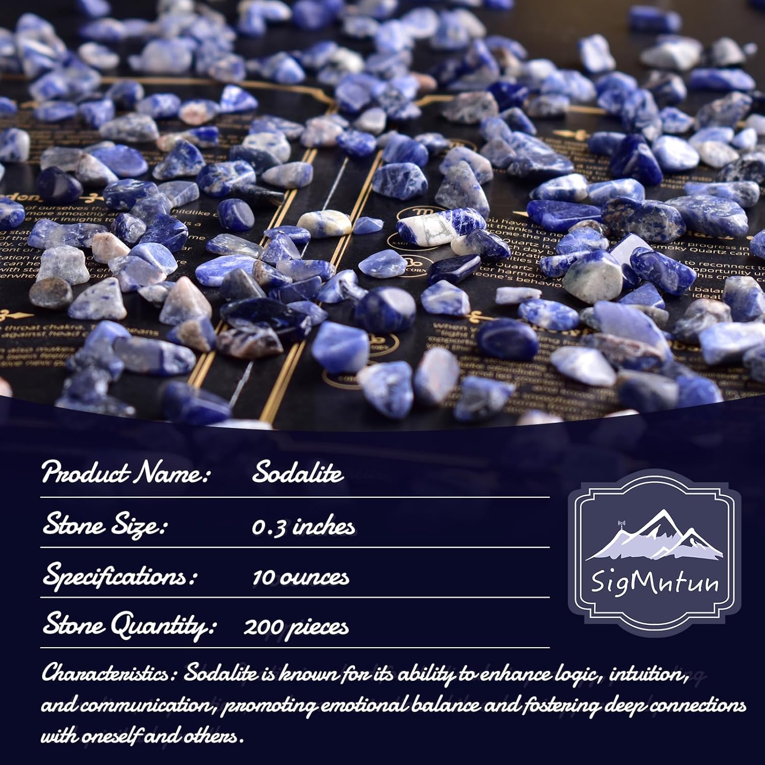 Polished Sodalite Crystal Chips 200 Pcs - 0.3" 10 oz Tumbled Stone Chips Crushed Sea Glass Stones Healing Reiki Crystal Jewelry Making Home Decoration