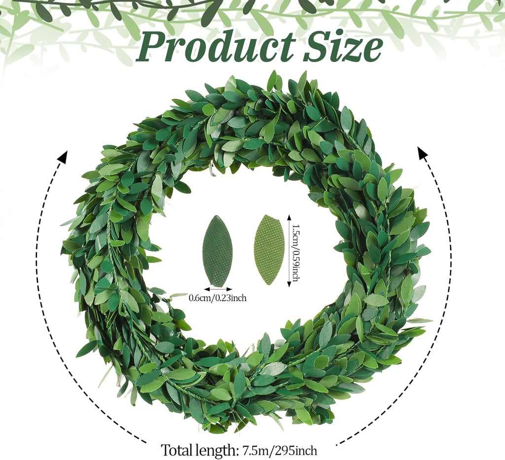 24.6 FT Artificial Green Vines for Decoration Mini Leaf Garland Green Vines Yards Fake Vine Garland Vine Ribbon Wreath Accessory Ivy Garlands for Party Wedding DIY Leaves Headband Home Decoration