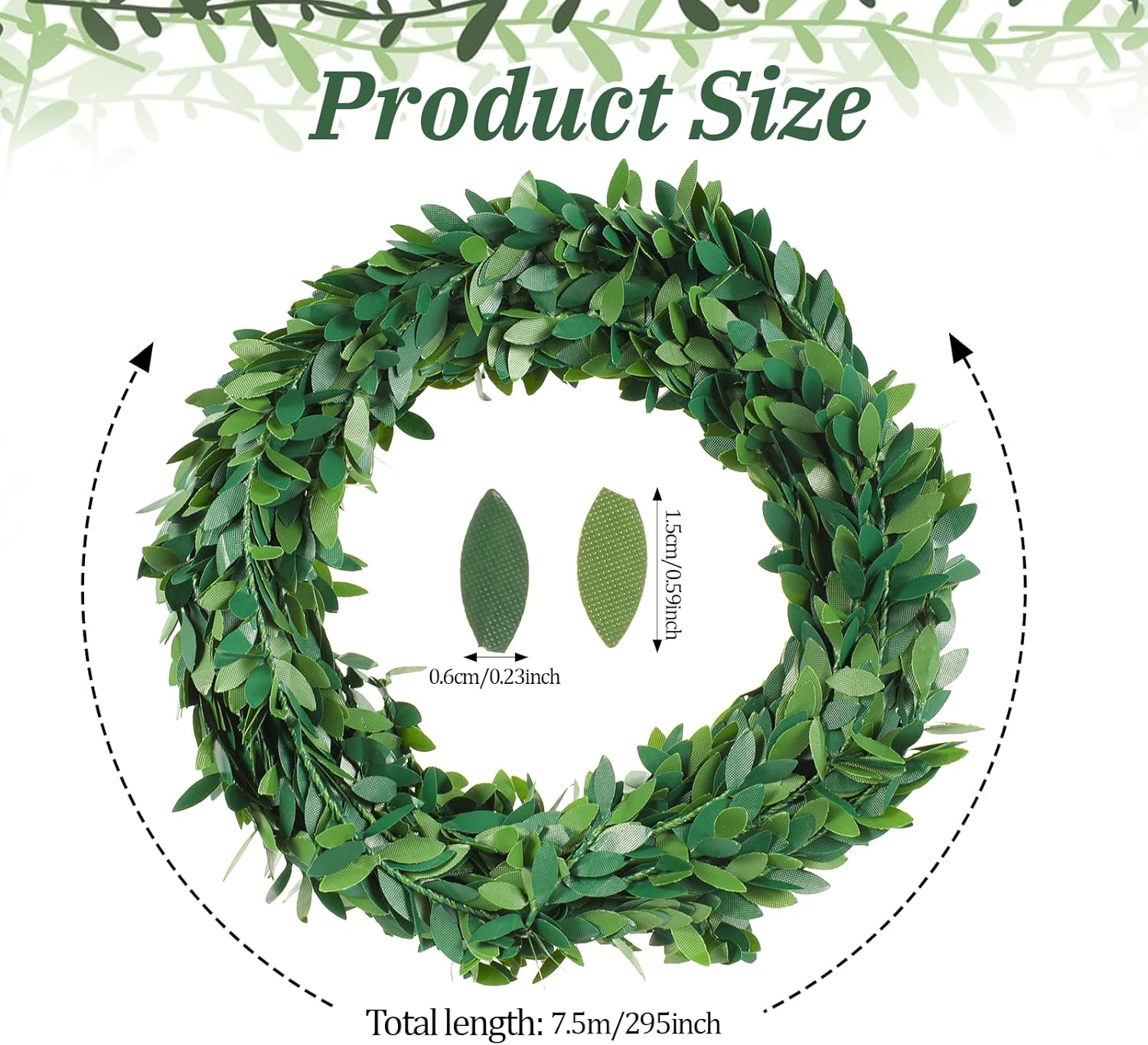 24.6 FT Artificial Green Vines for Decoration Mini Leaf Garland Green Vines Yards Fake Vine Garland Vine Ribbon Wreath Accessory Ivy Garlands for Party Wedding DIY Leaves Headband Home Decoration