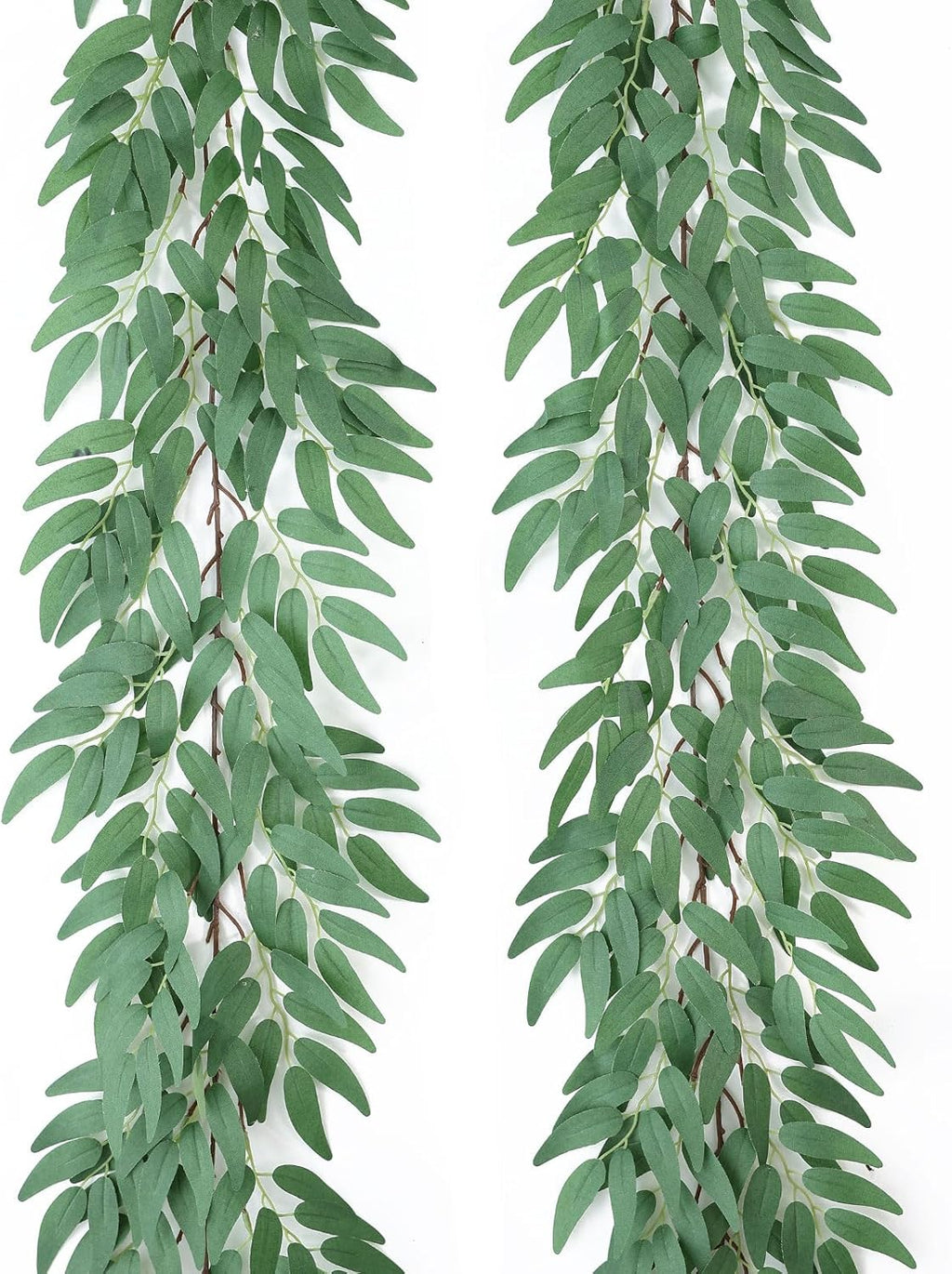 Mizii 2 Strands Artificial Vines Willows Garland 78" Fake Vine Italian Ruscus Silk Green Leaves Faux Hanging Plants Greenery Decoration for Table Centerpieces Home Room Party Wedding Decor (Willows)