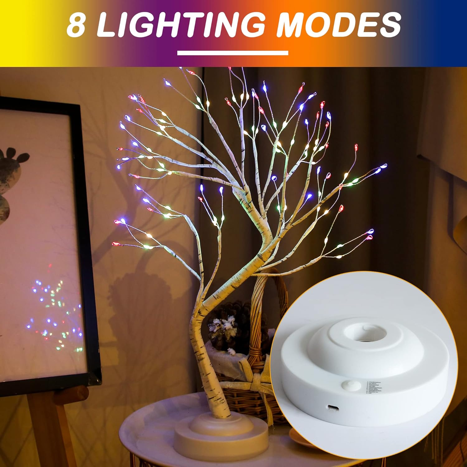 Tabletop Bonsai Tree Light,108L LED Tree Lamp,Halloween Tree with 8 Mode& Timer,Artificial Tree with Lights USB & Battery Operated,Lighted Birch Tree Indoor for Home Decoration - Multicolor Glow Glow