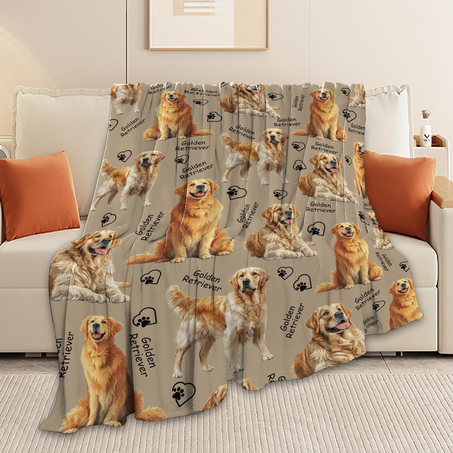 Golden Retriever Throw Blanket Golden Retriever Puppy Stuff Gifts for Dog Lover Kids Girls Boys Adults Women Men Soft Cozy Warm Plush Fluffy Fuzzy Fleece Blanket Decor 40''X50''